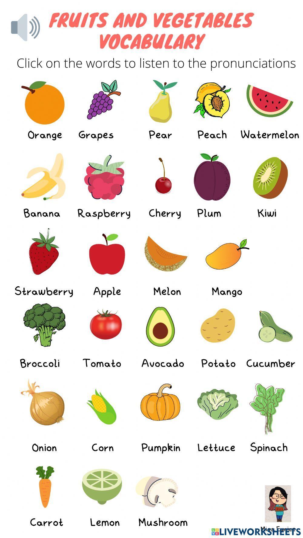 Vocabulary fruits and vegetables