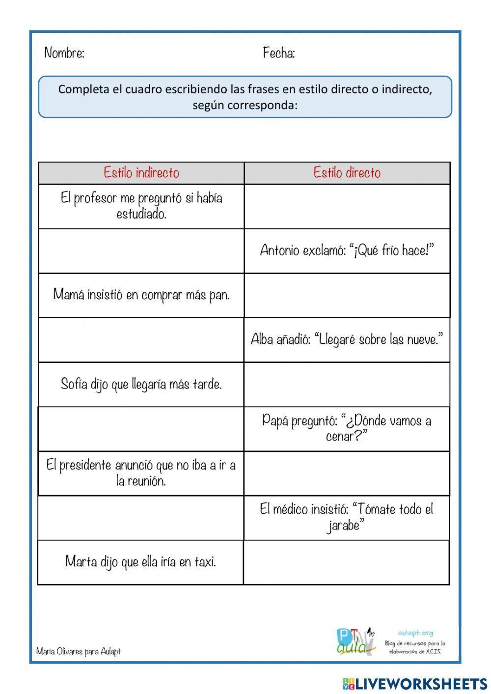 Discurso directo e indirecto