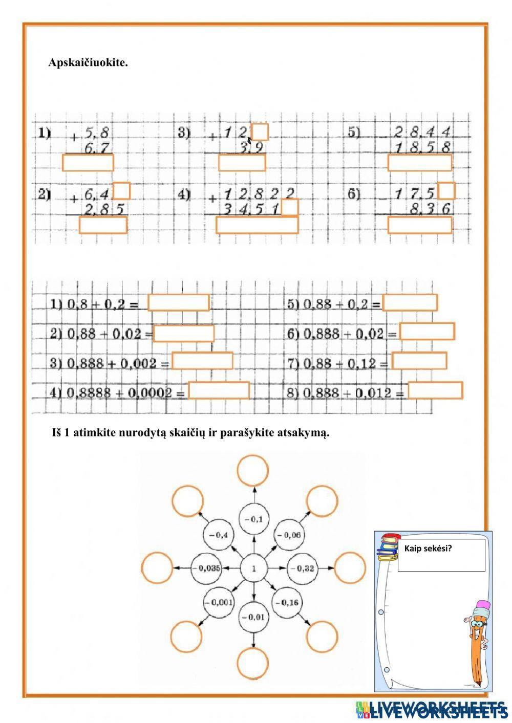 Dešimtainių trupmenų sudėtis ir atimtis
