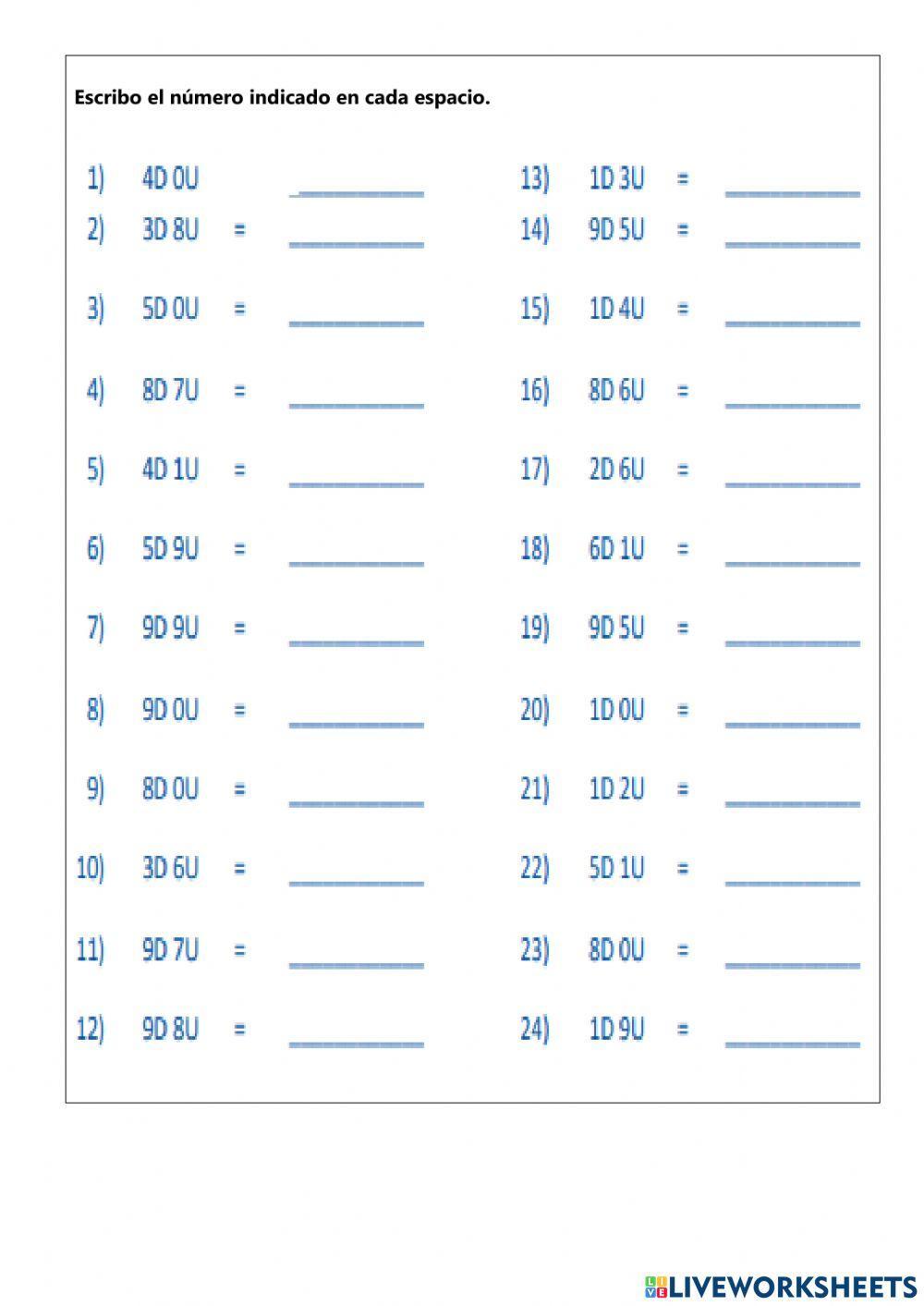 Representación, escritura y lectura de números naturales hasta el 99.