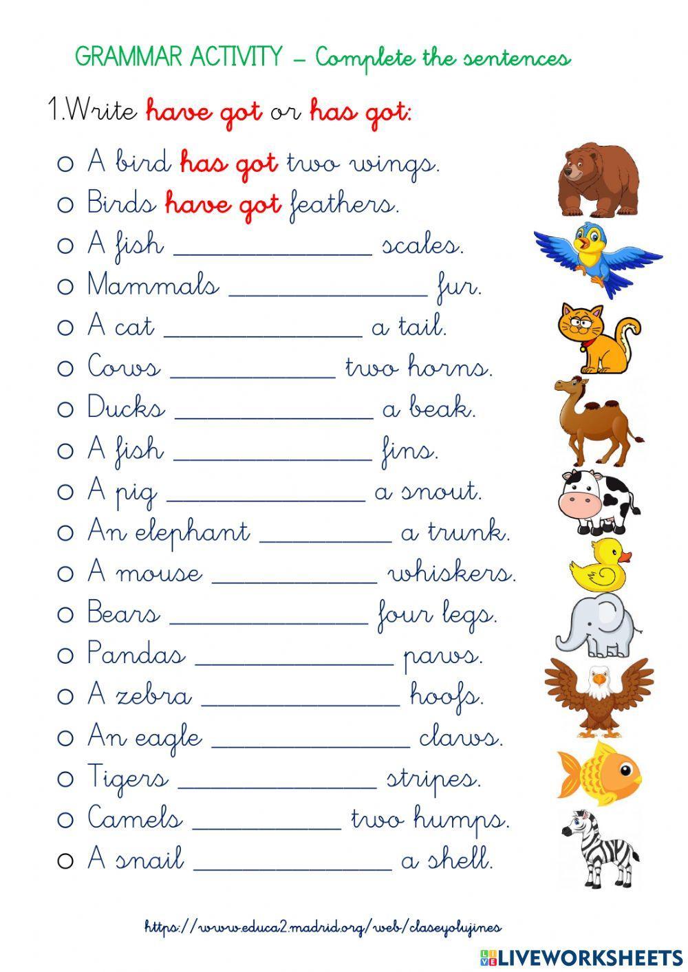 Animals - Complete the sentences