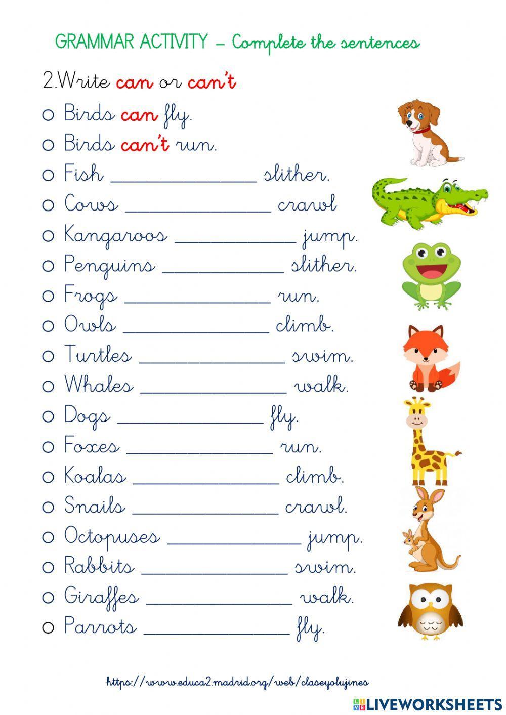 Animals - Complete the sentences