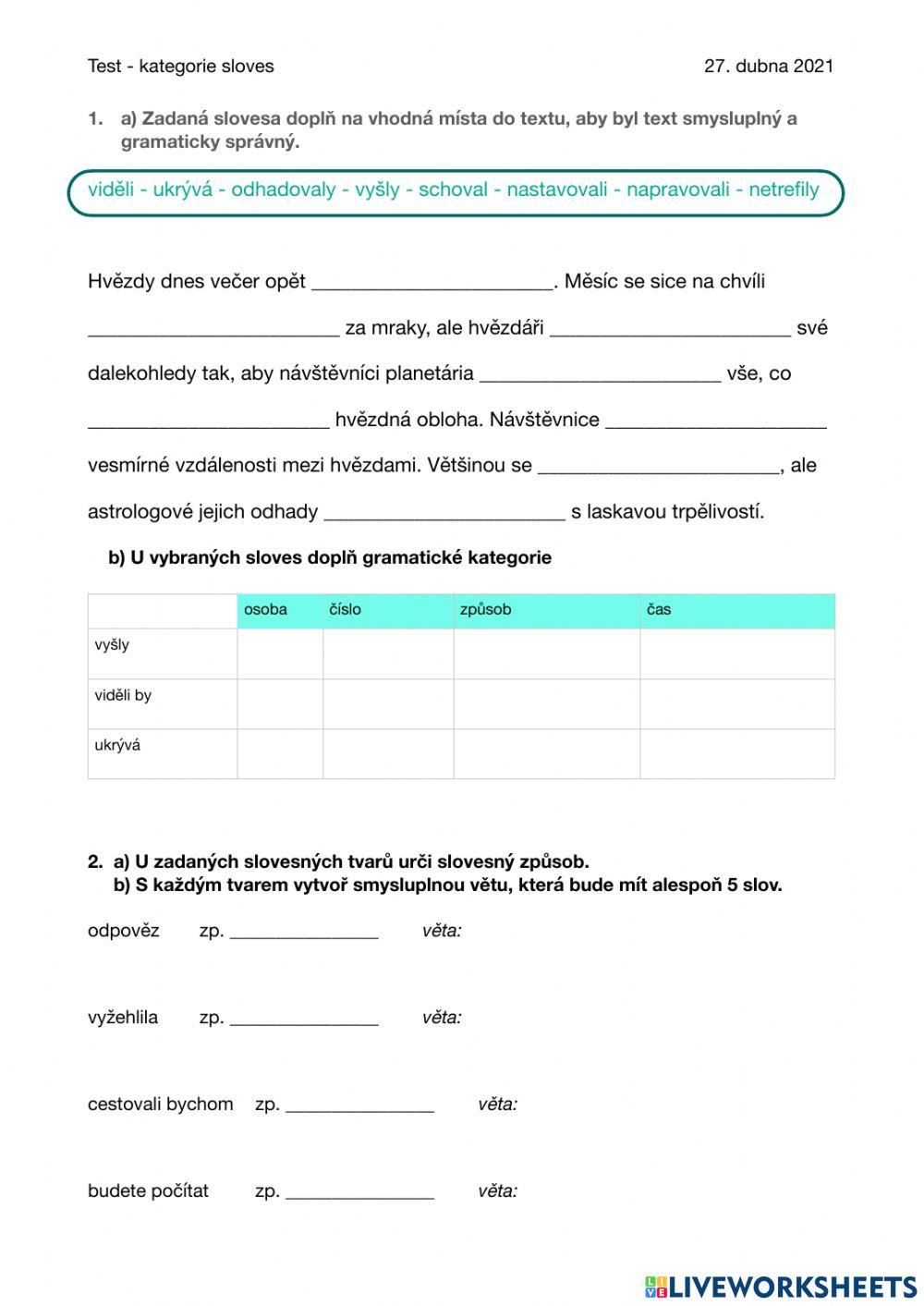 Slovesné kategorie-6. třída