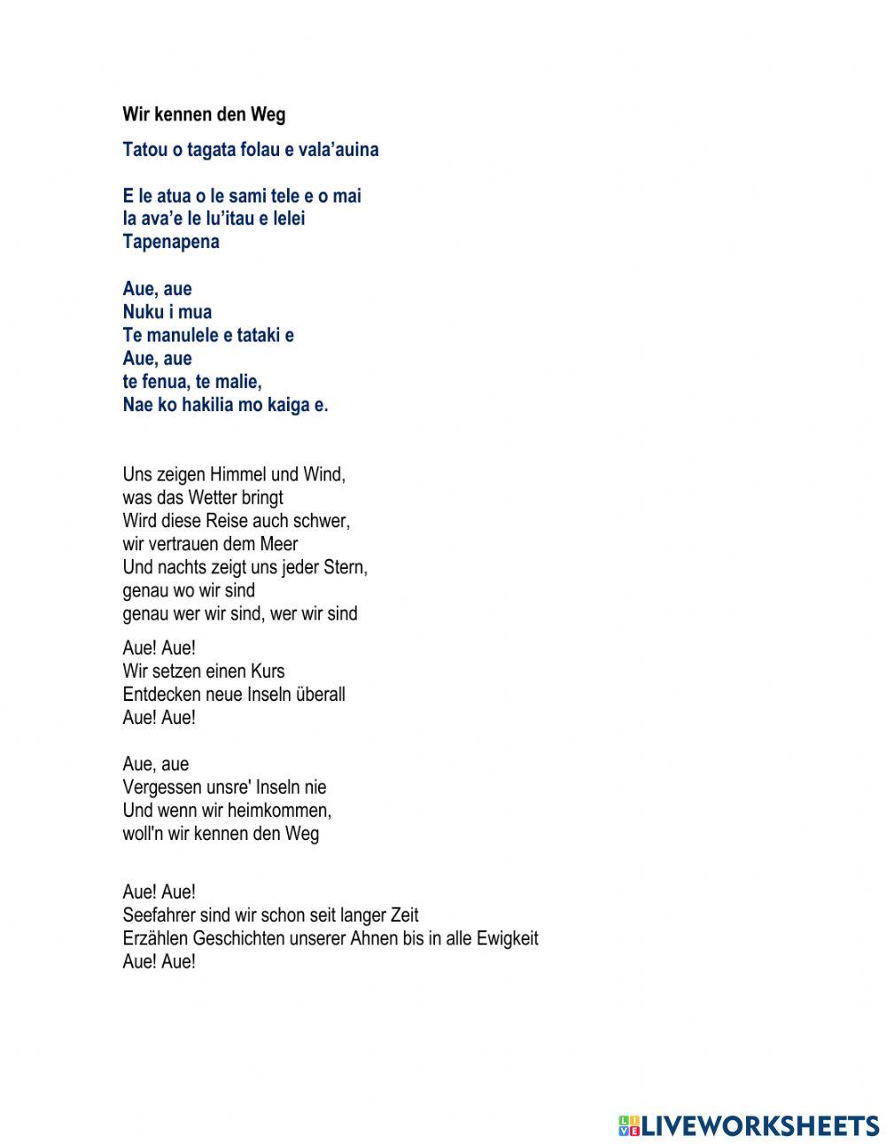 Lied Wir Kennen den Weg