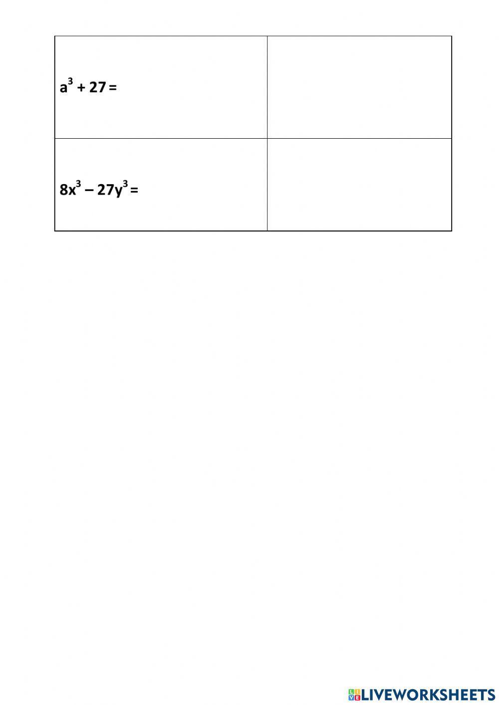 Cubo perfecto de binomios  y SUMA O DIFERENCIA DE CUBOS PERFECTOS