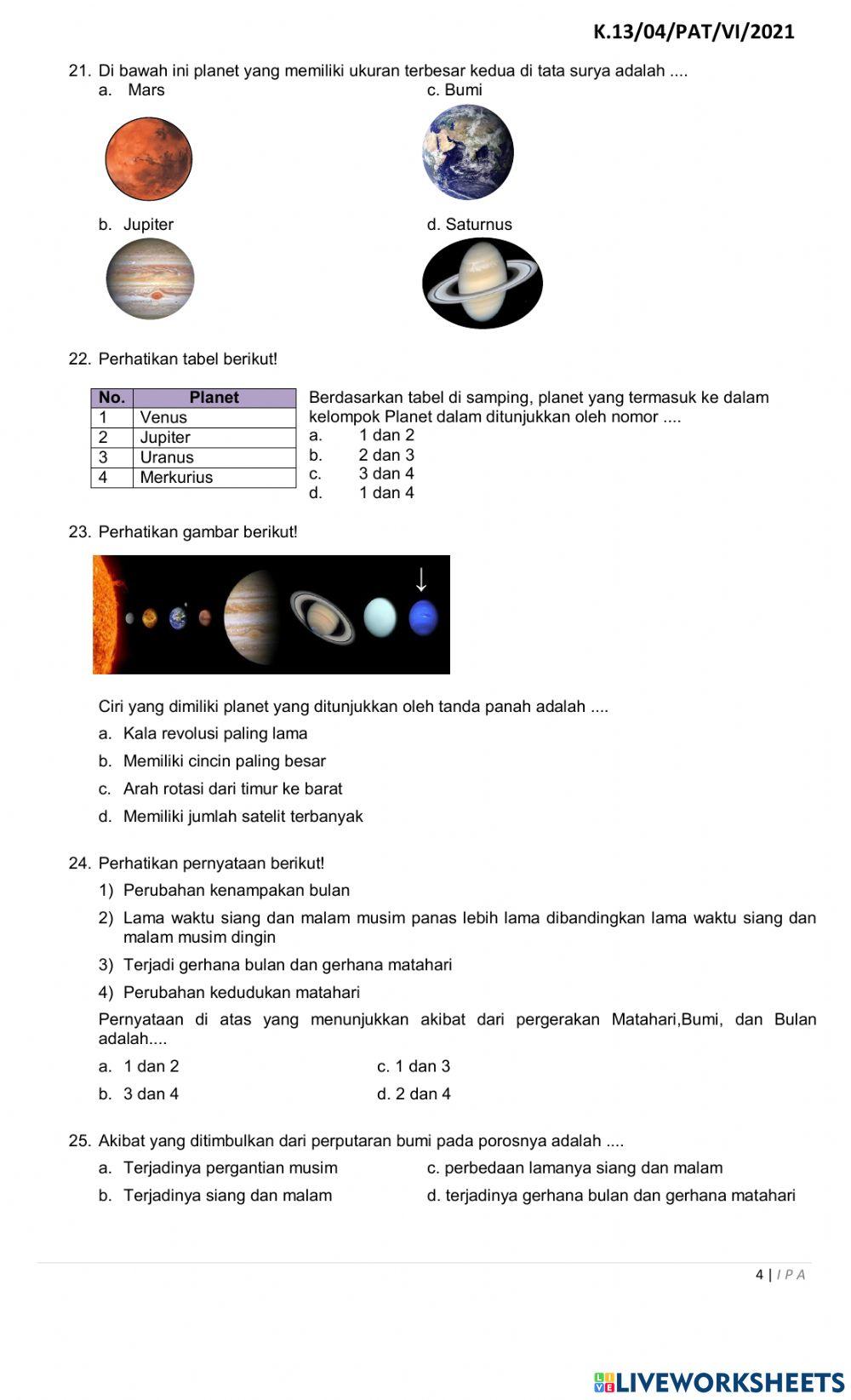 Penilaian Akhir Tahun (PAT) IPA SDN Cibuluh 4