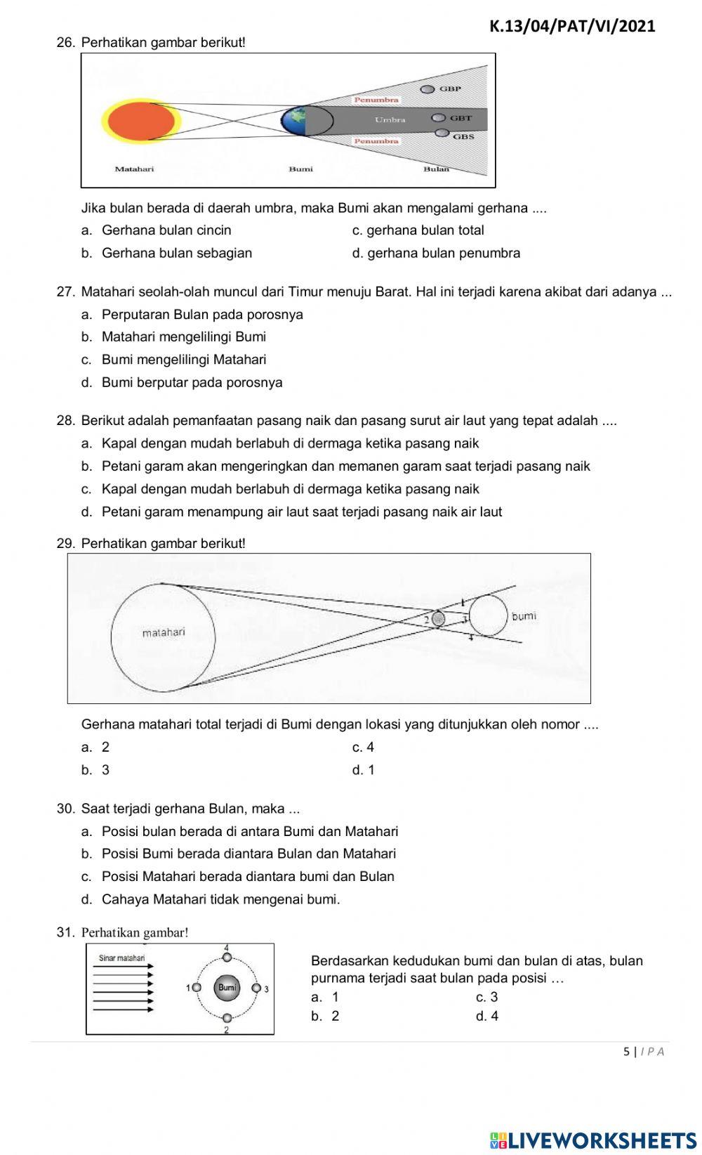 Penilaian Akhir Tahun (PAT) IPA SDN Cibuluh 4