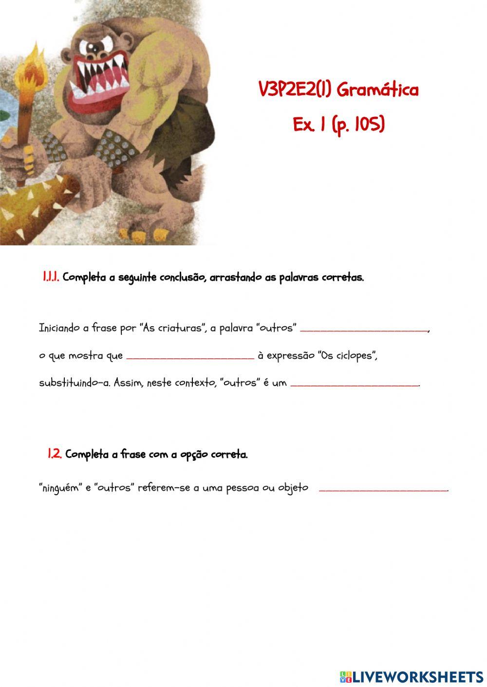 V3P2E2(1) Gramática Ex. 1 (p. 105)