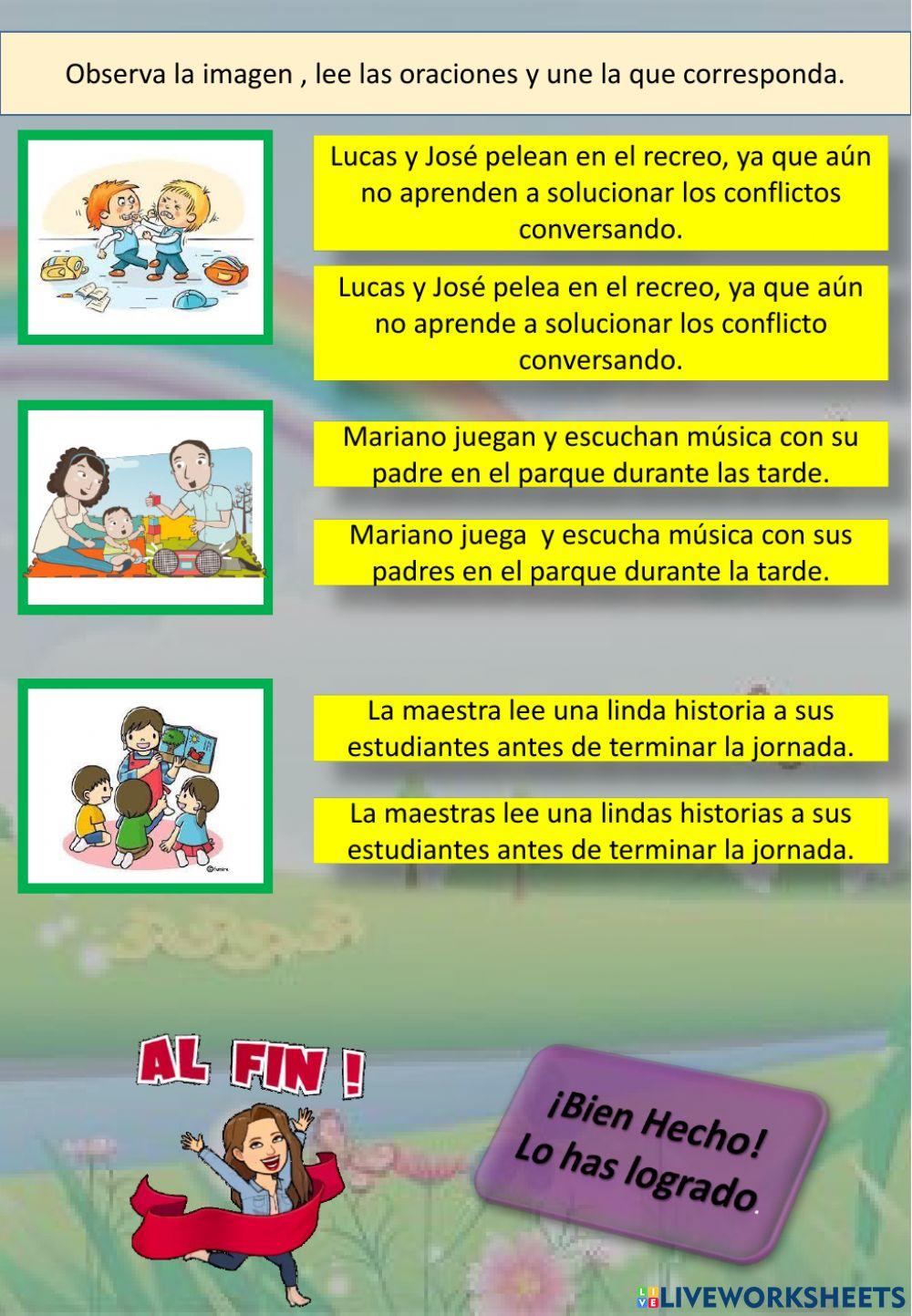 Concordancia de género-número, comprensión lectora simple y conciencia de palabra.