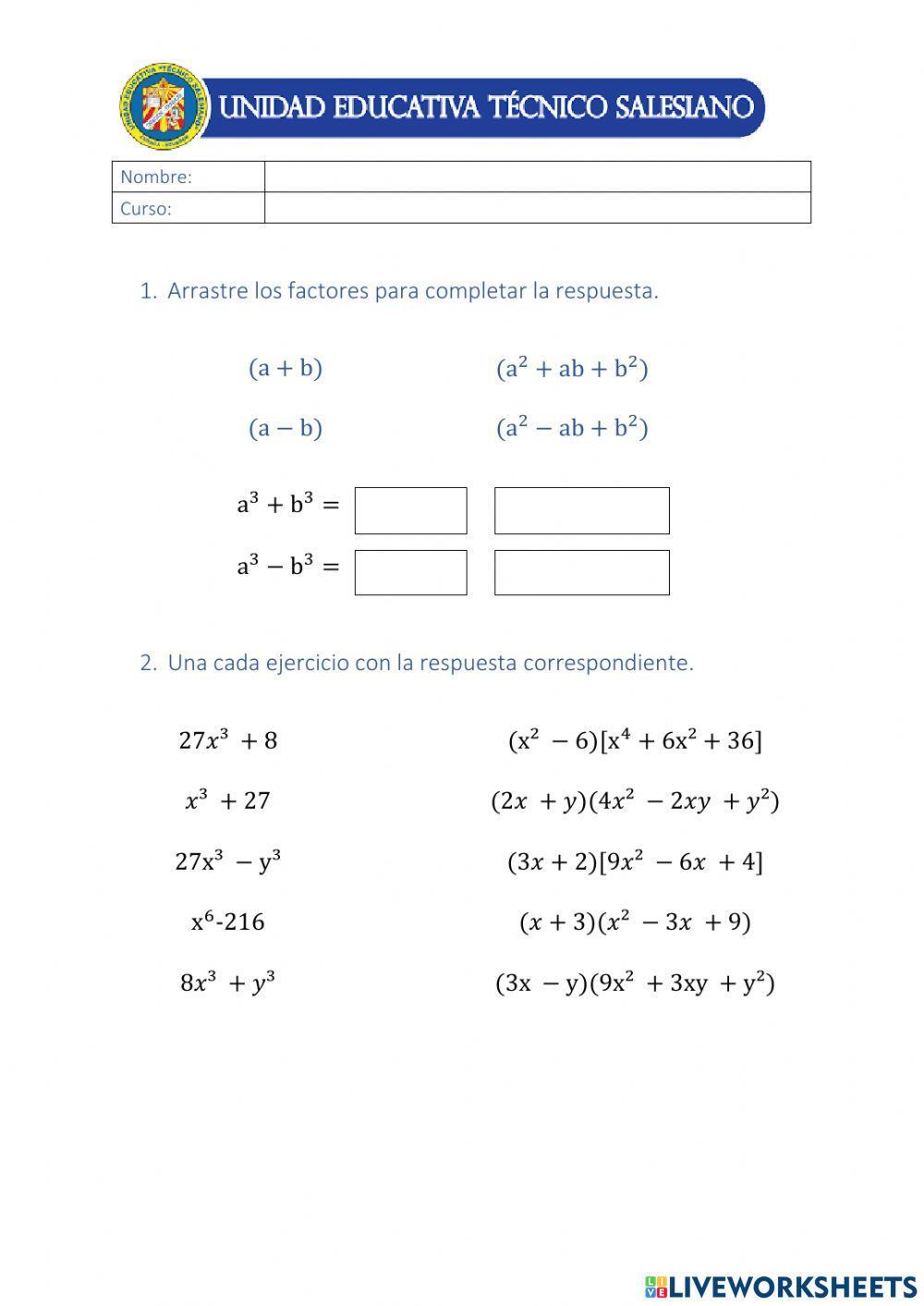 Suma o diferencia de cubos Suma o diferencia de cubos