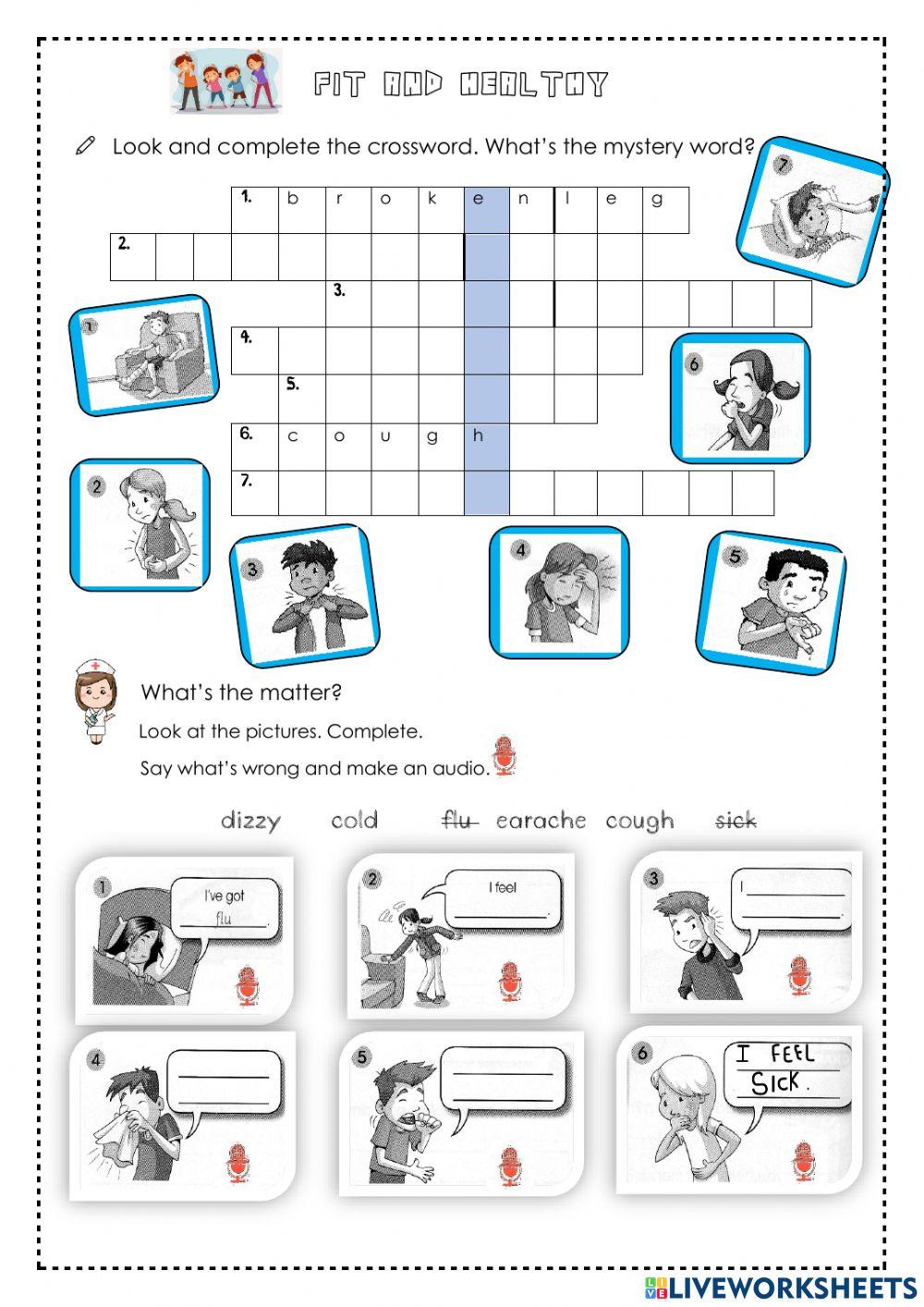 Pains and aches crossword worksheet Live Worksheets
