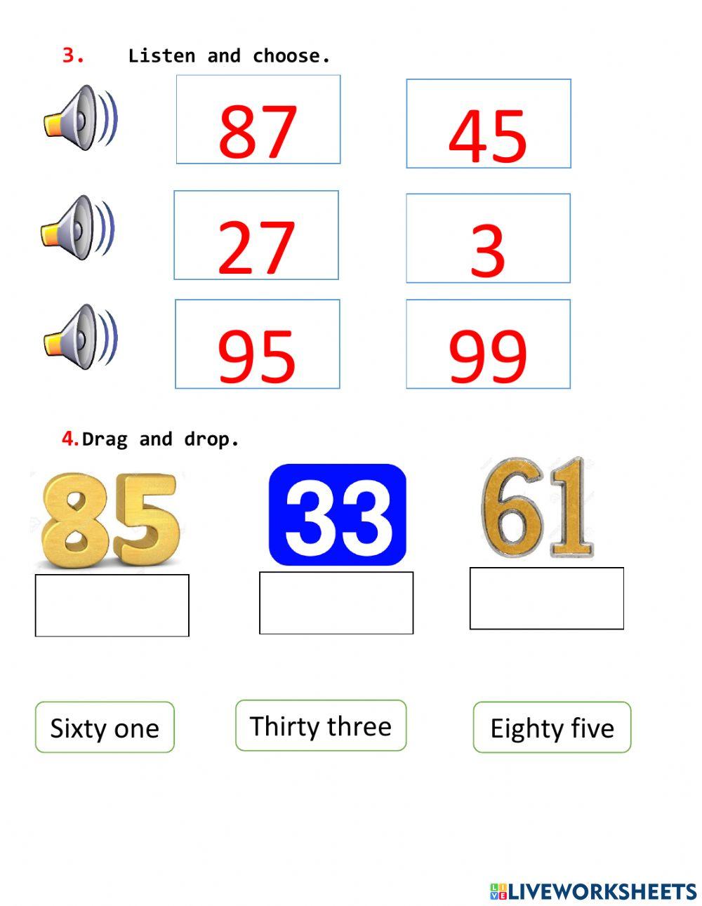 Numbers from 0 to 100