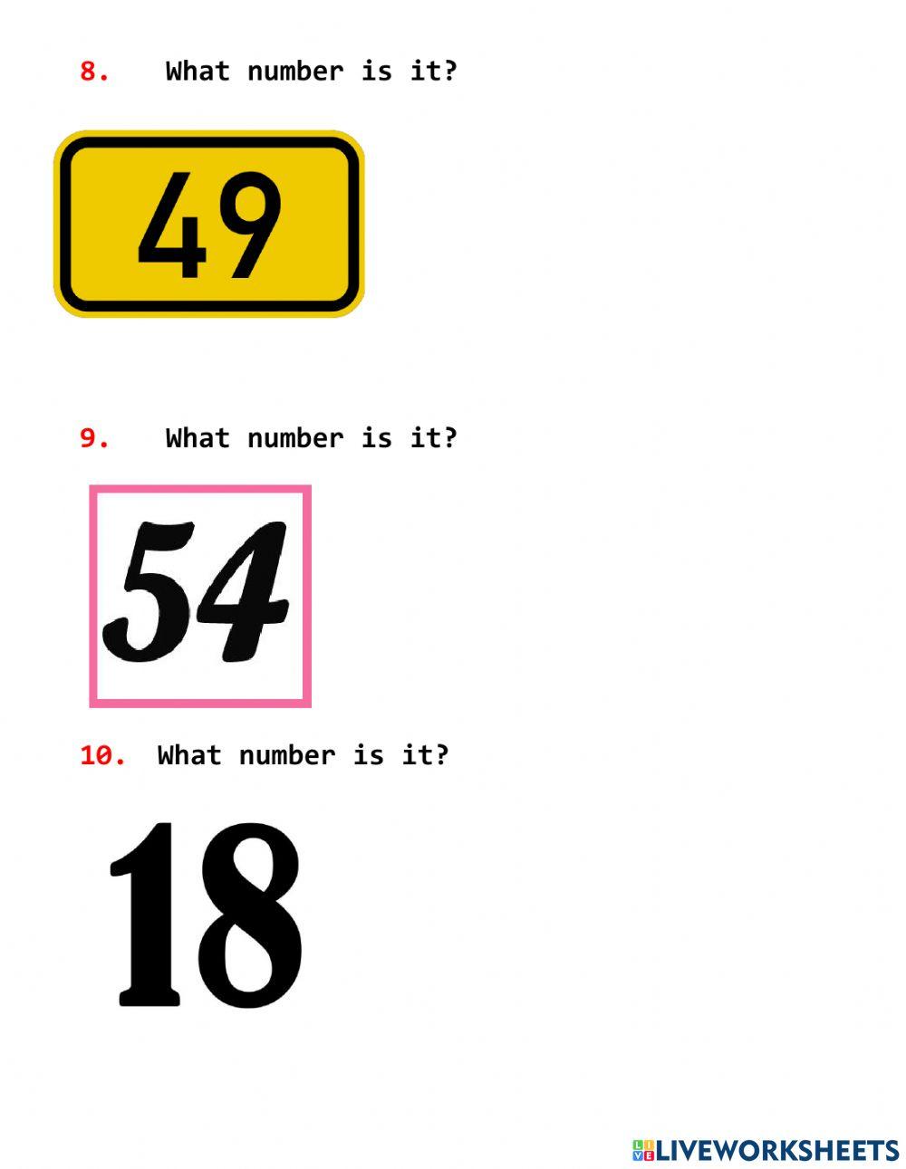 Numbers from 0 to 100