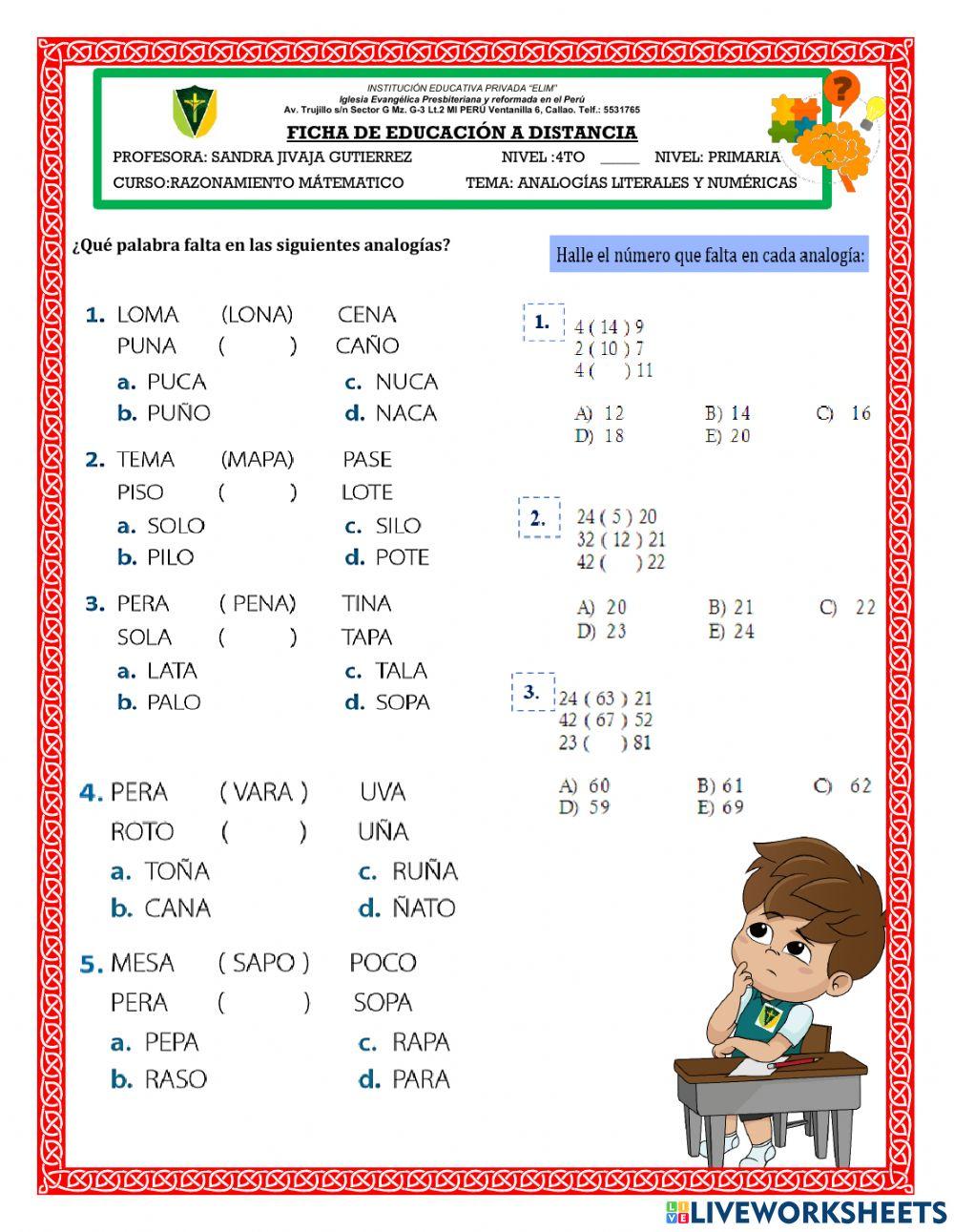 Analogías numéricas y literales
