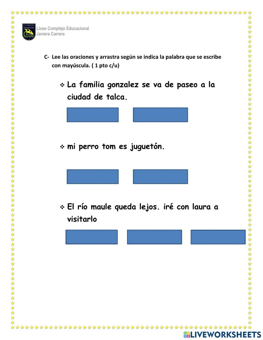 Comprensión lectora, uso de mayúsculas y descripción