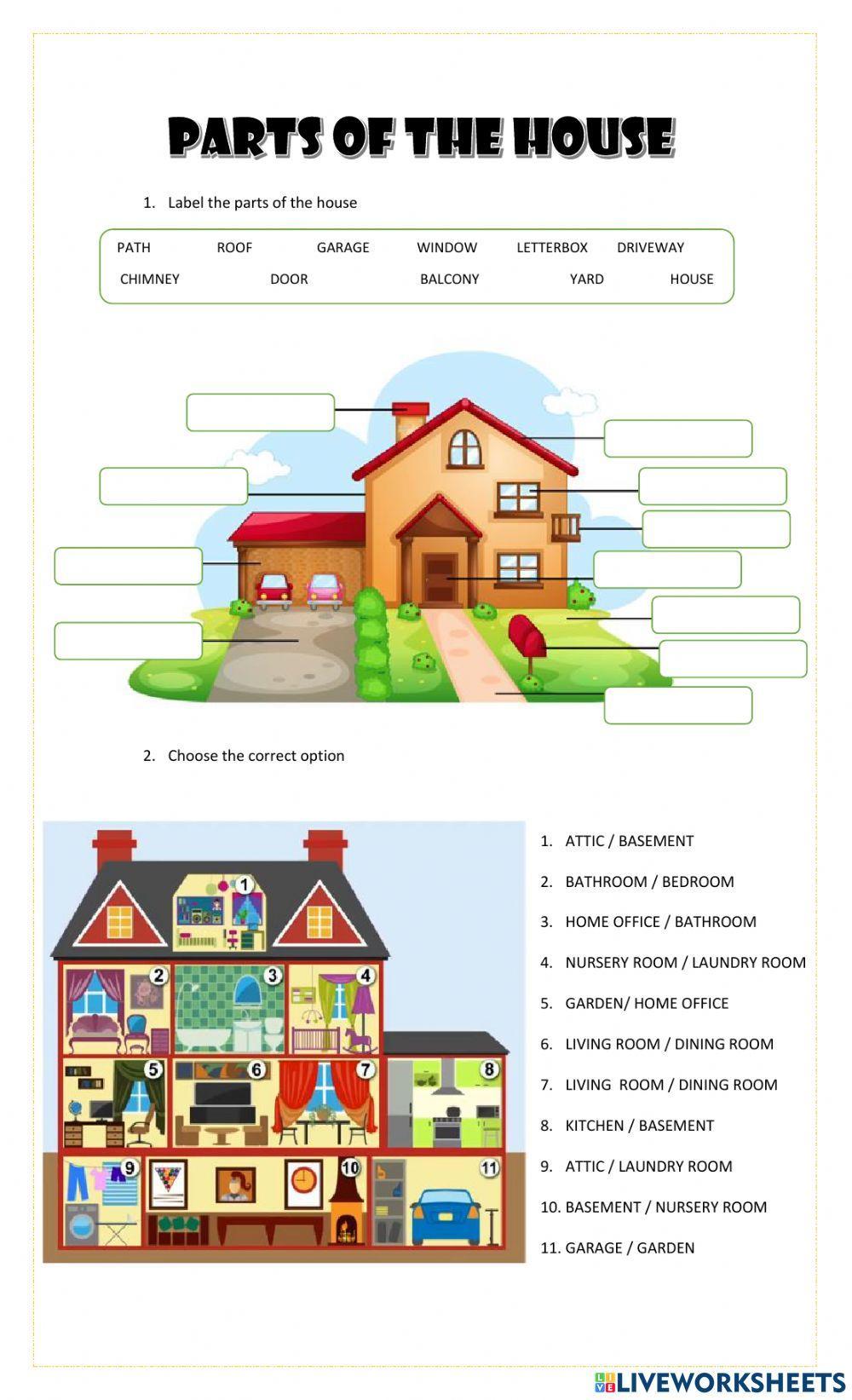 ROOMS OF THE HOUSE, LABELLING WORKSHEET