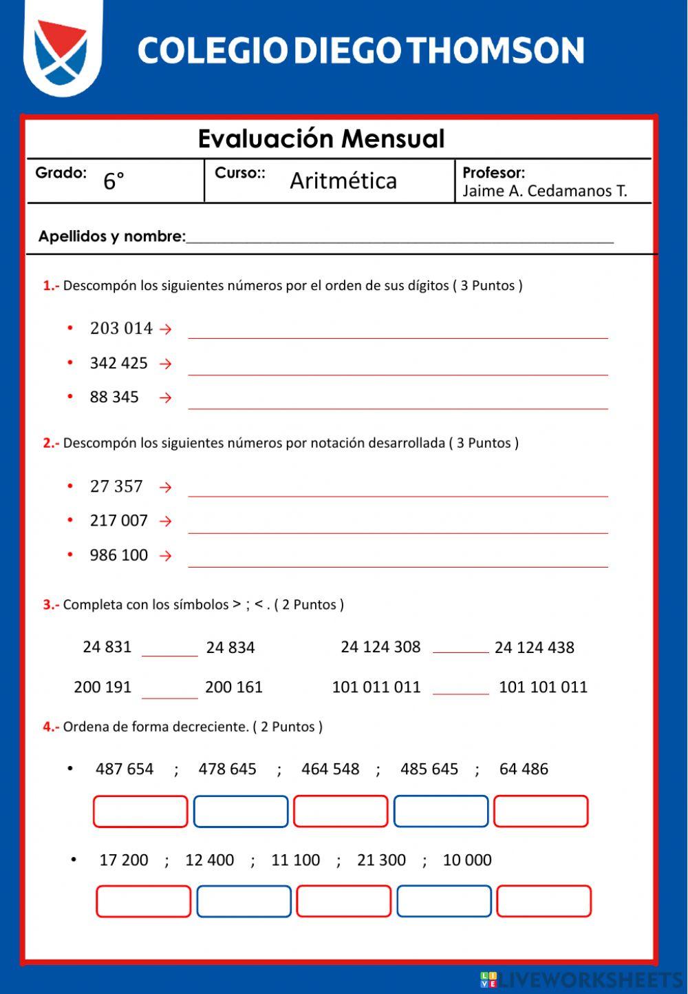 Examen abril 6to Aritmética