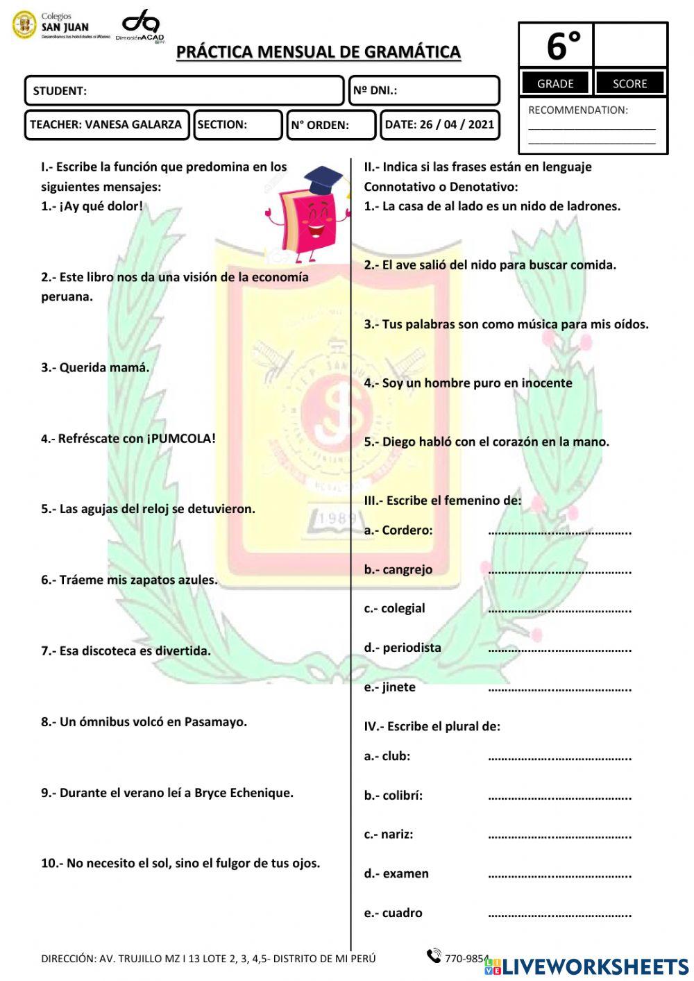 Practica  de sustantivos