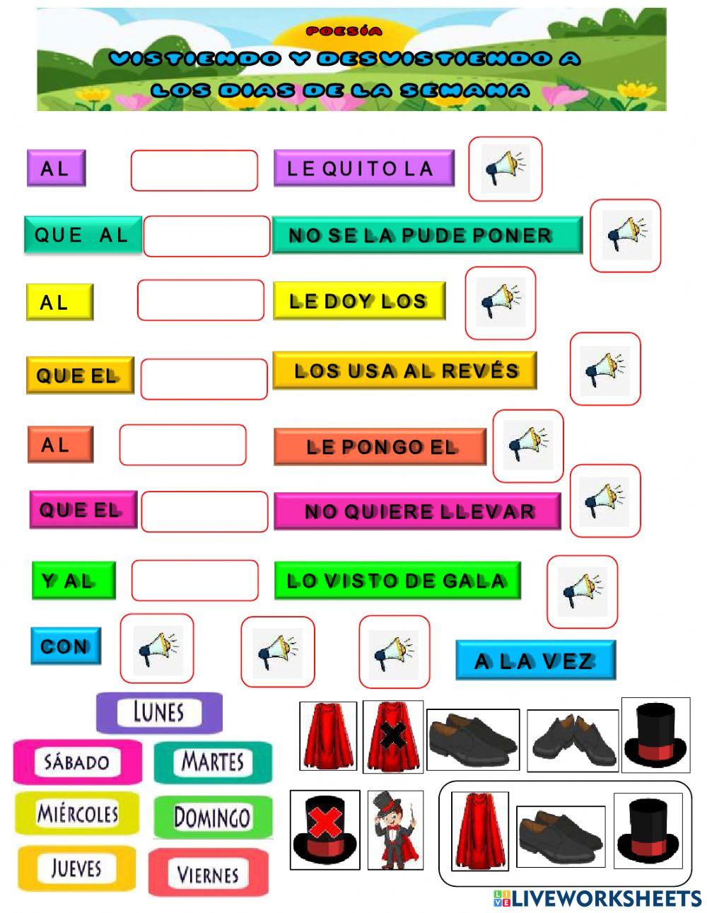 Poesia -Vistiendo  y desvistiendo a  los días de la semana-