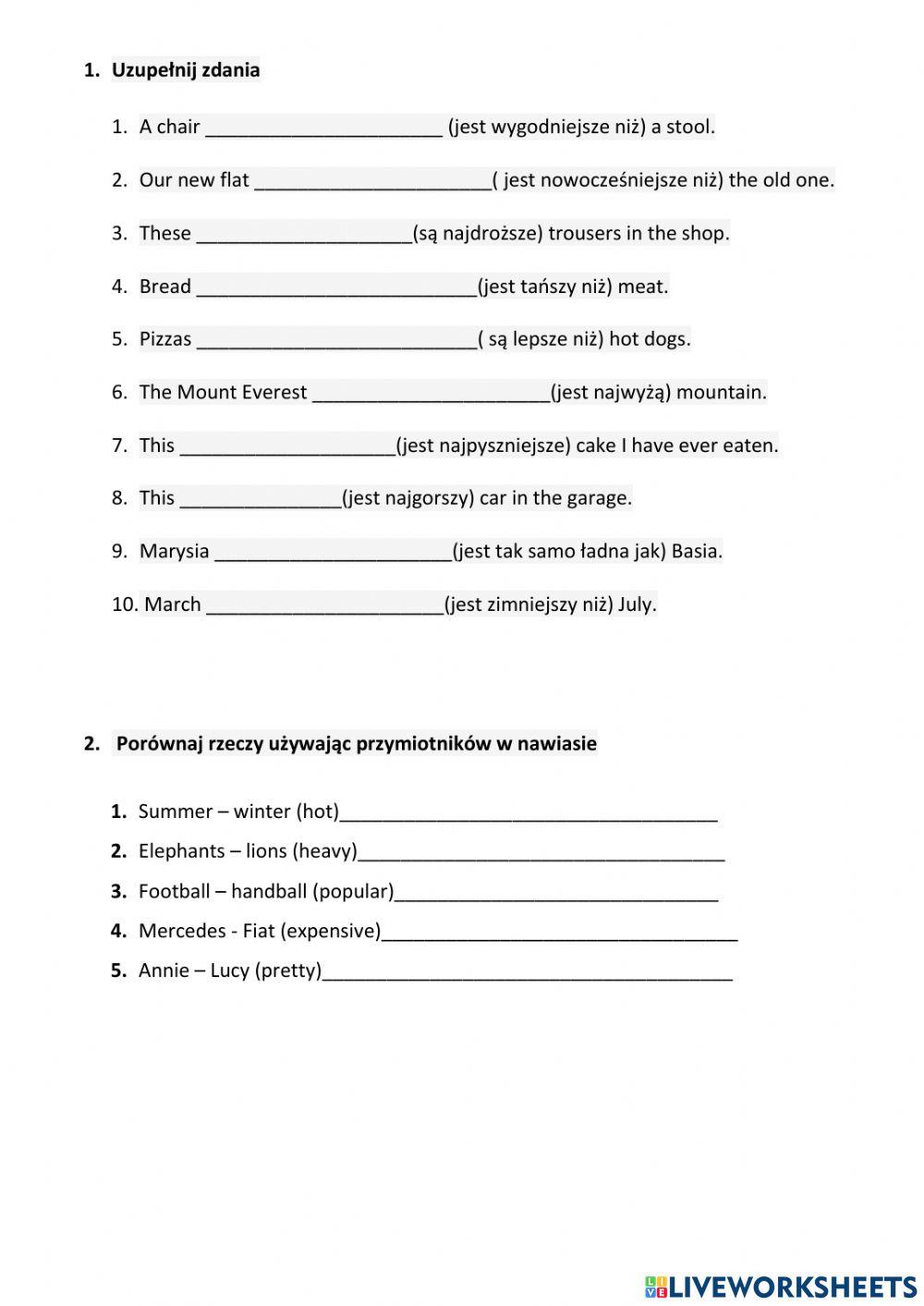 Adjectives - comparative and superlative