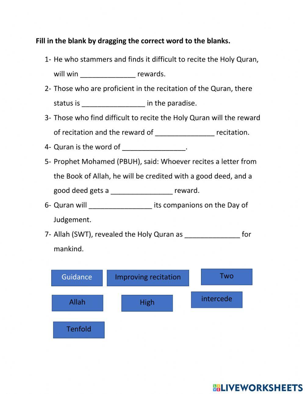 The virtues of reciting Quran