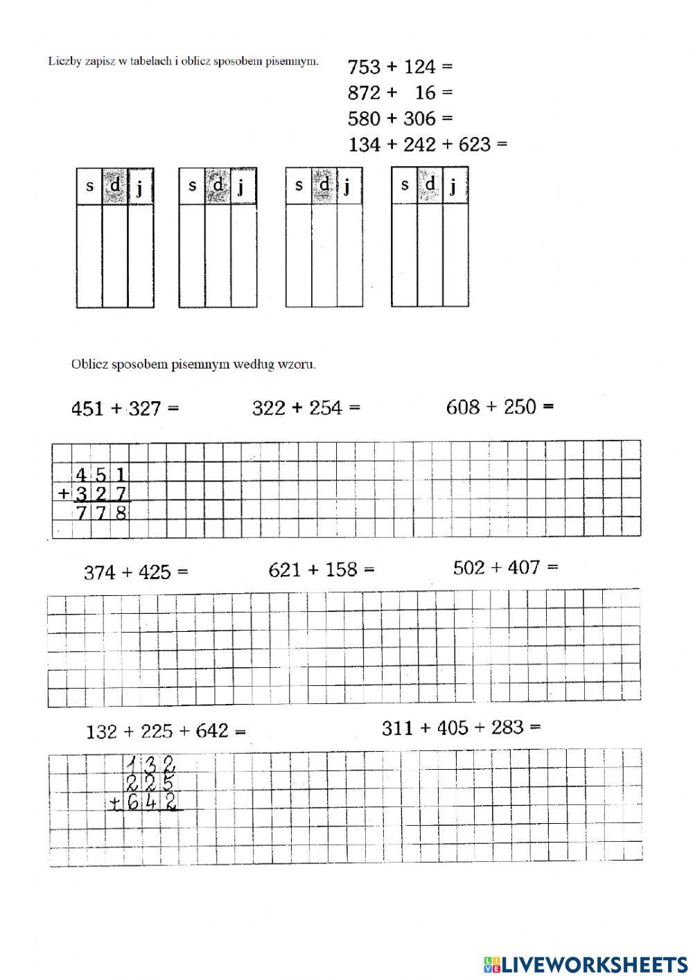 Oblicz sposobem pisemnym