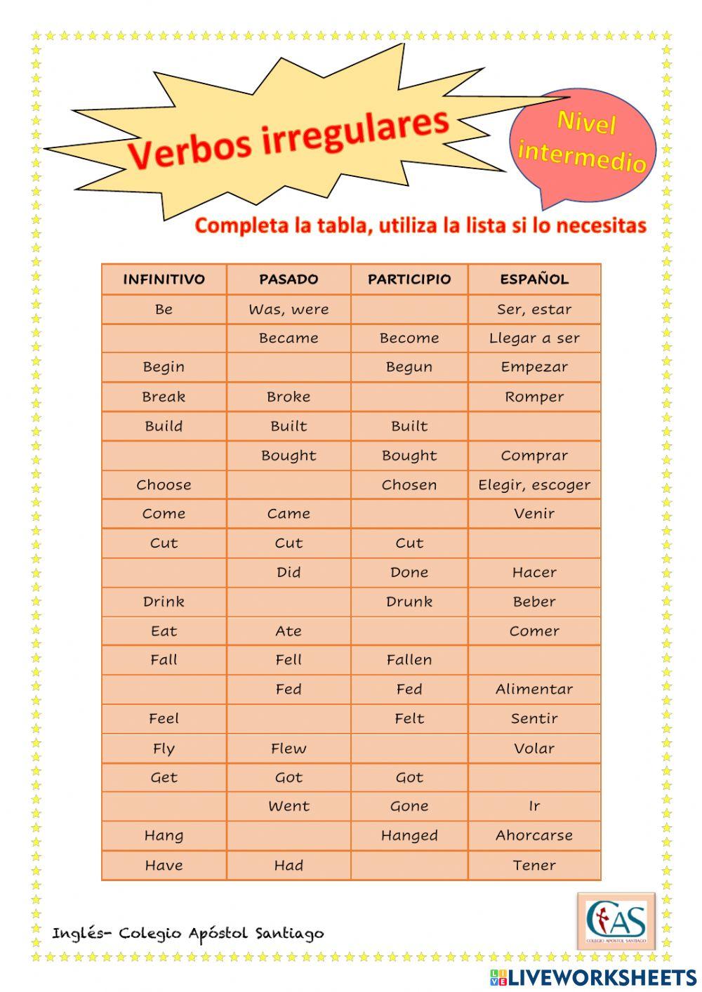 Verbos irregulares nivel medio