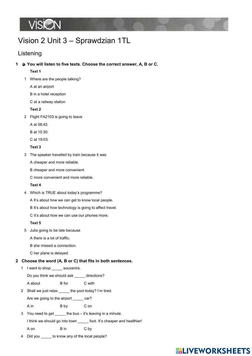 Vision unit worksheet live worksheets 50 off