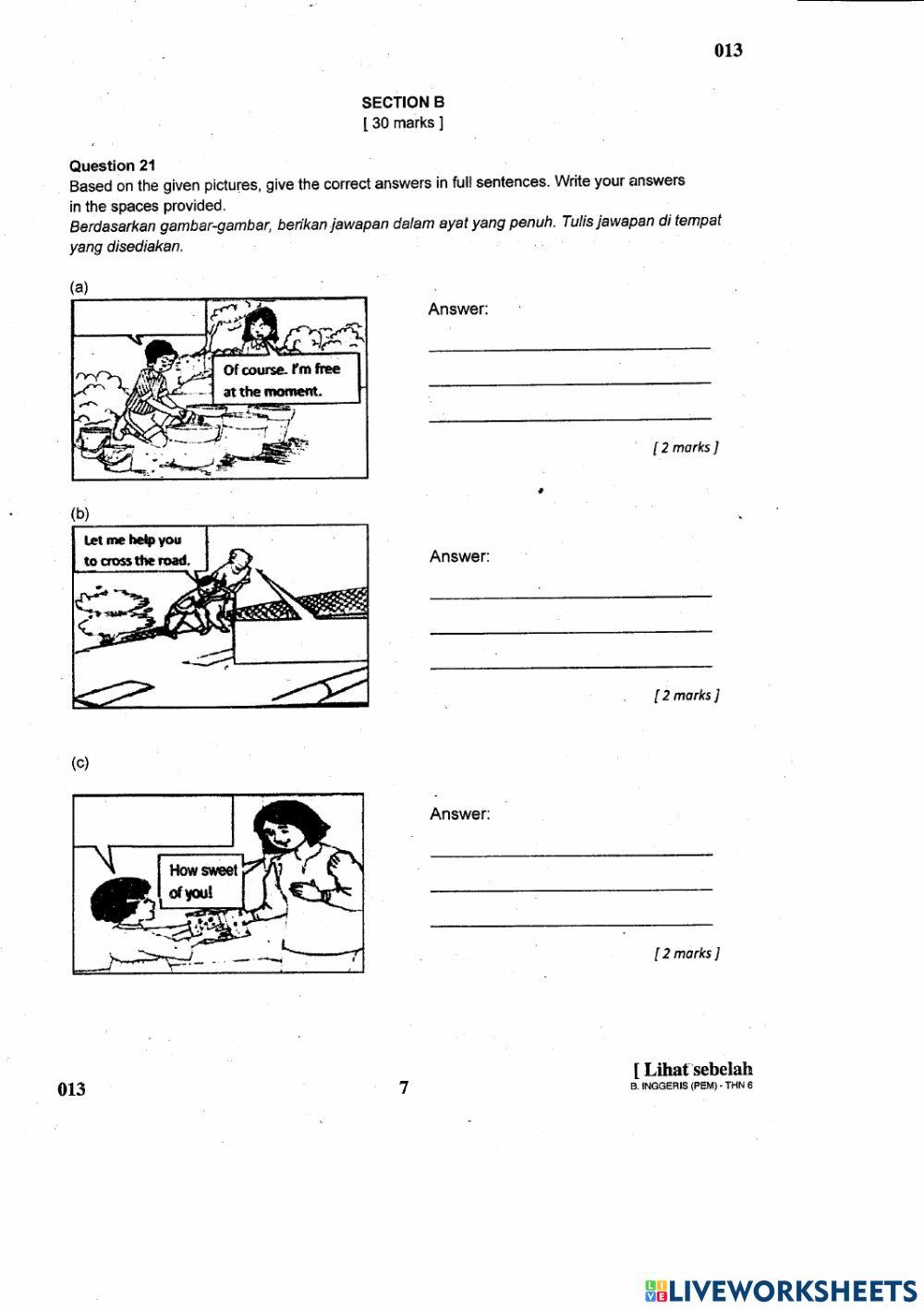 English UPSR Comprehension Section A