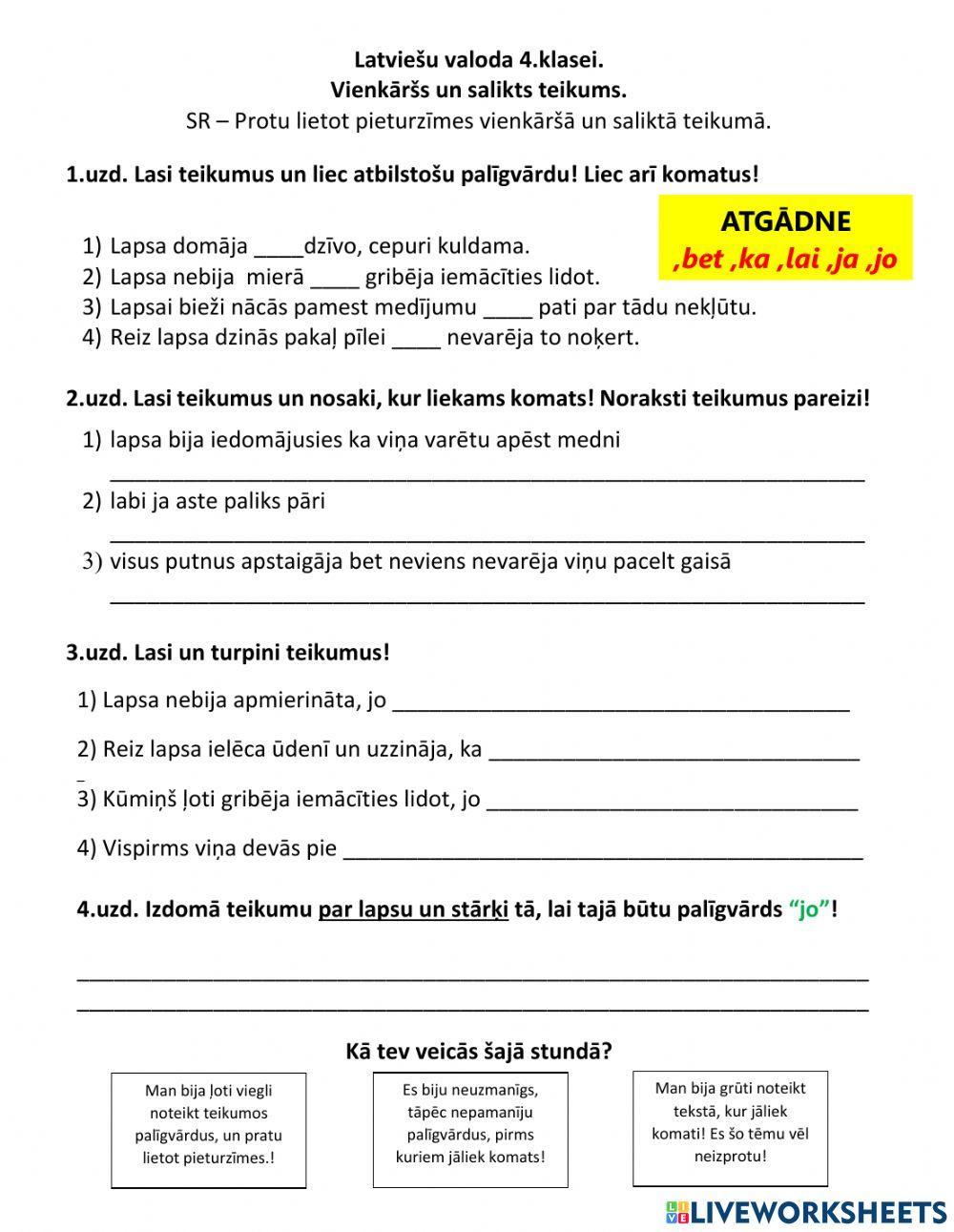 Salikts teikums. Palīgvārdi, un pieturzīmju lietojums.