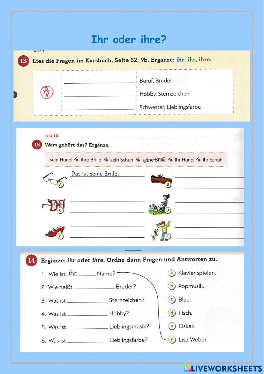 Ihr ihre worksheet | Live Worksheets