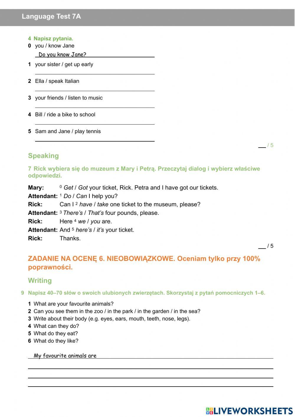 English Class A1+ Unit 7