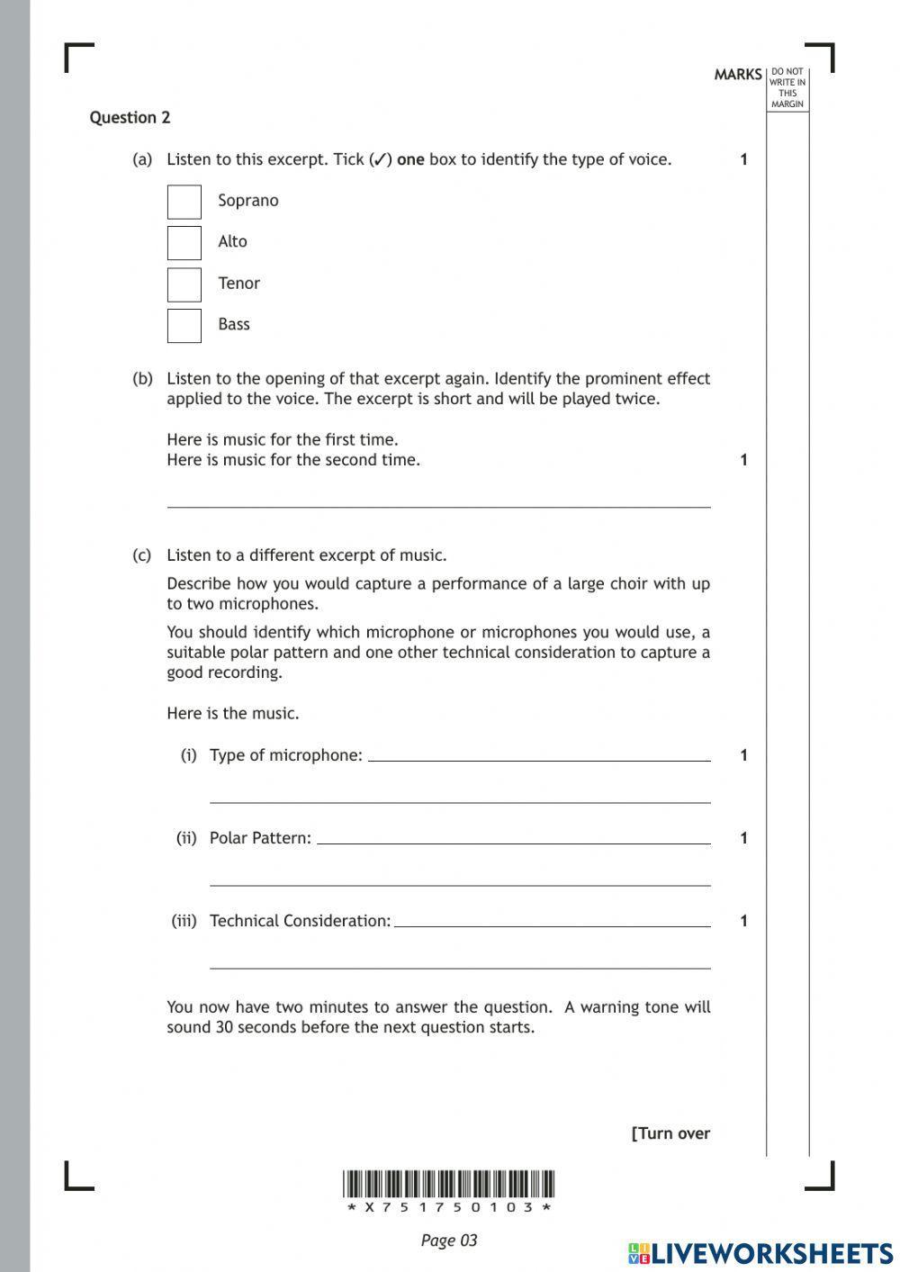 Music Technology N5 Past Paper Question