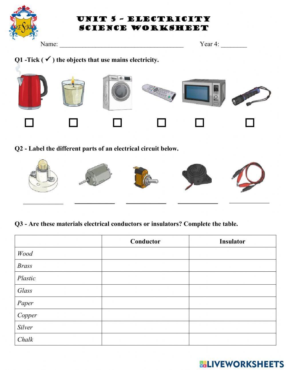 Electricity Worksheet