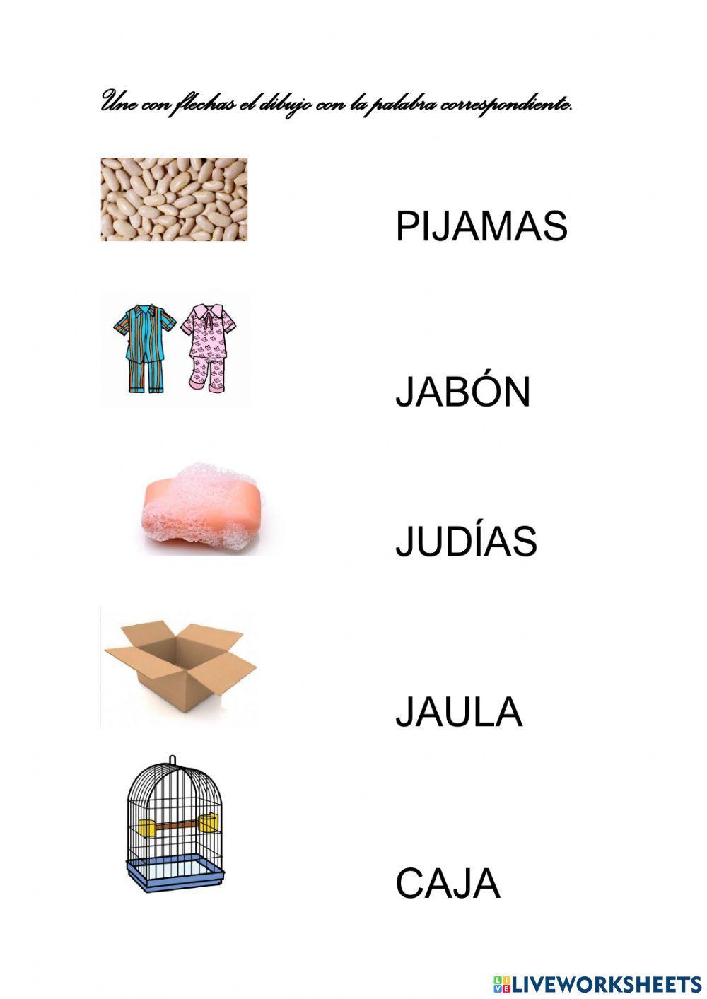 Une con flechas. Palabras con j