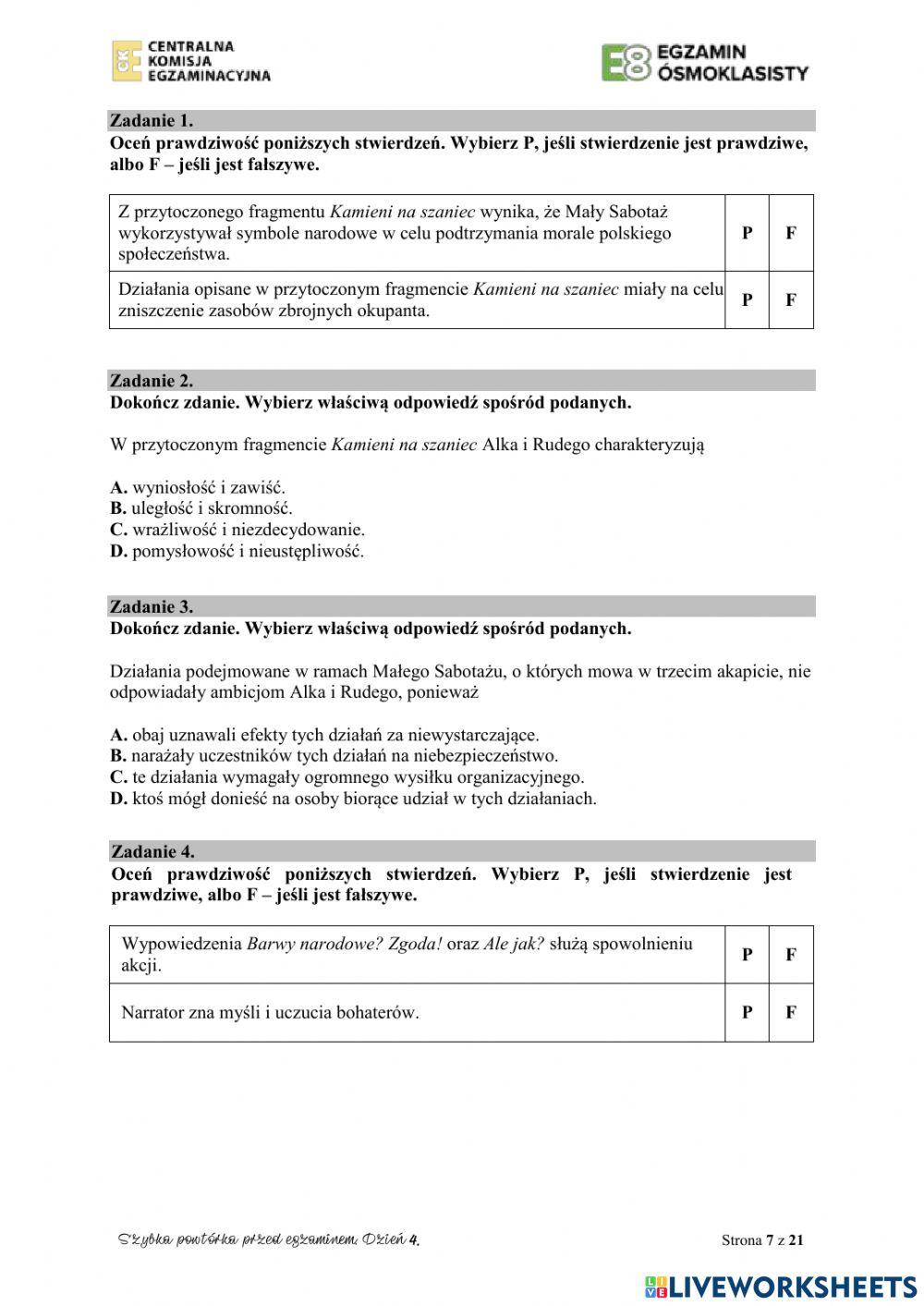 Szybka powtórka przed egzaminem dzień 4