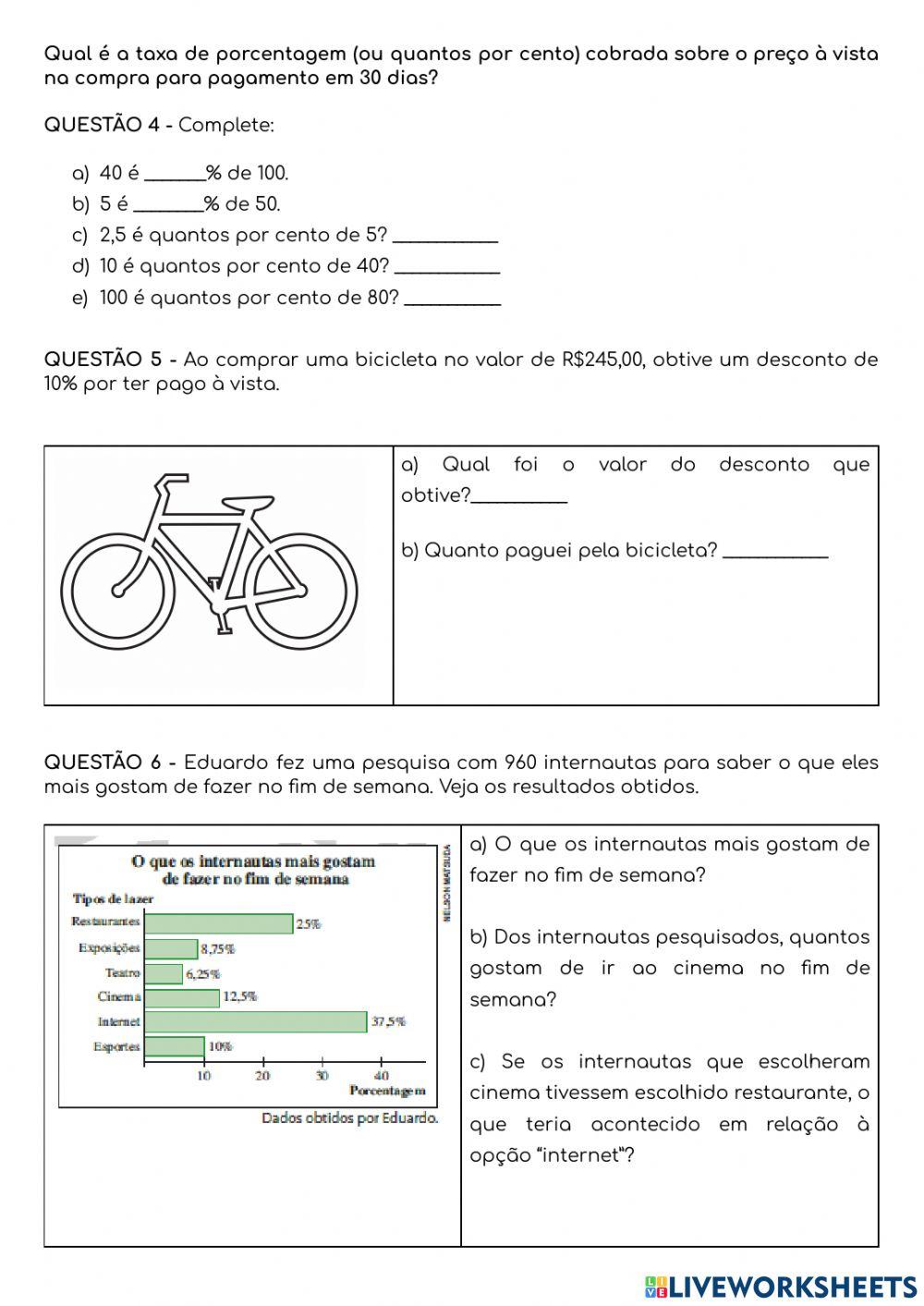 Problemas com porcentagem