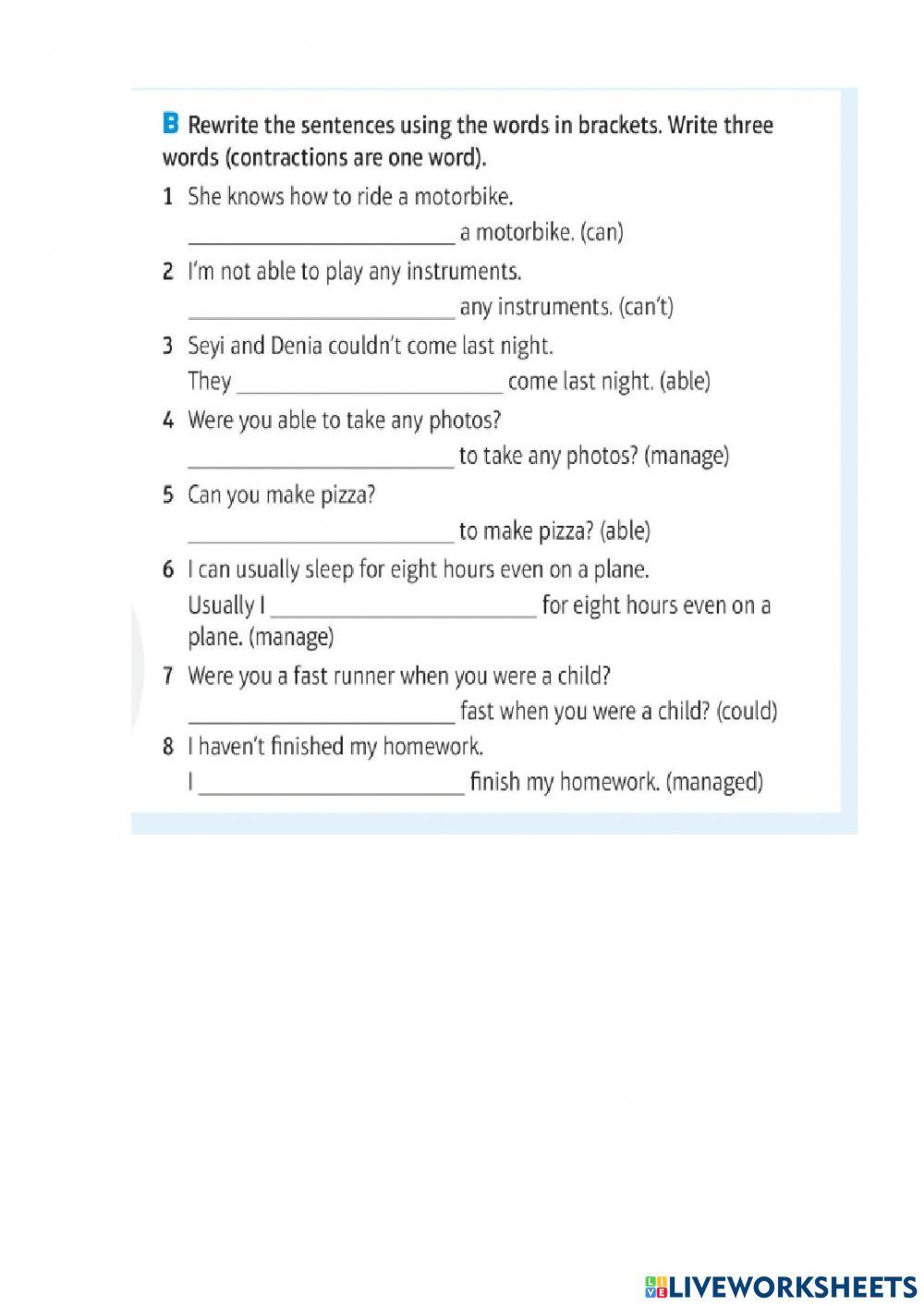 Modal verbs (ability)