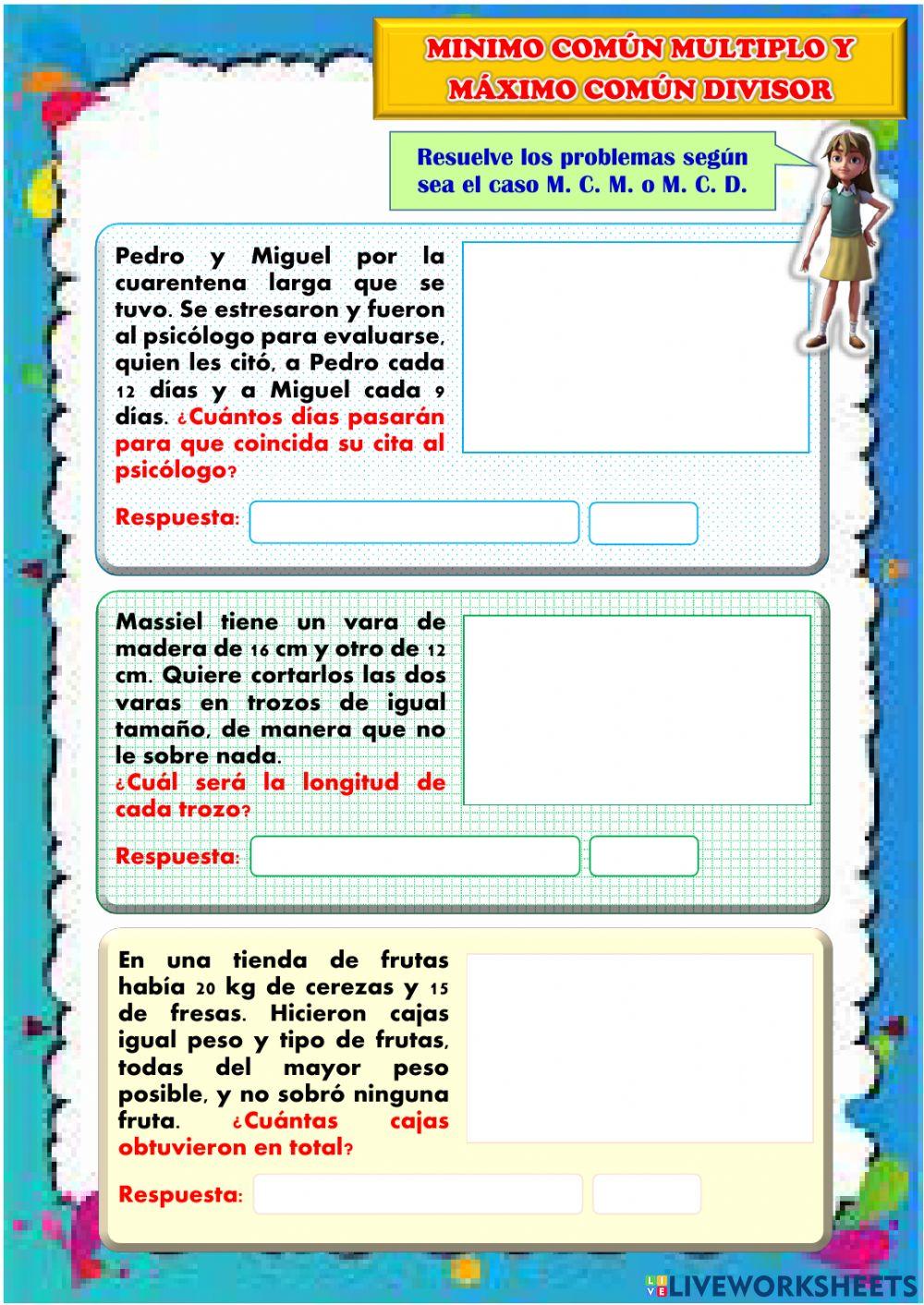 Problemas de M. C. M. y M. C. D.