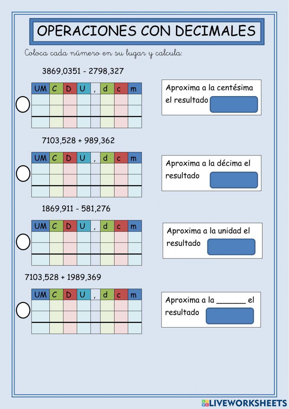 Operaciones con decimales