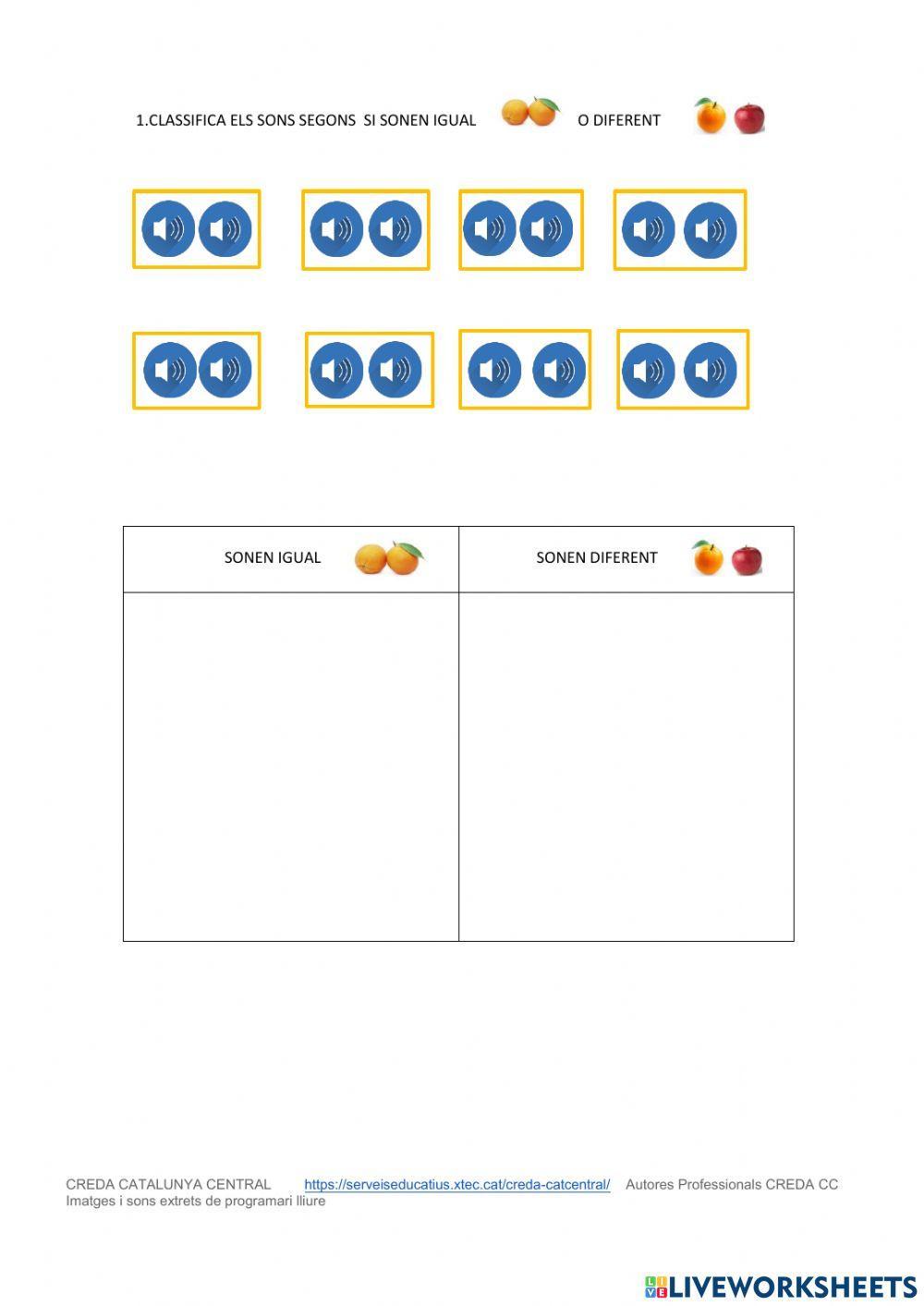 Classifica els sons: sona igual o diferent?