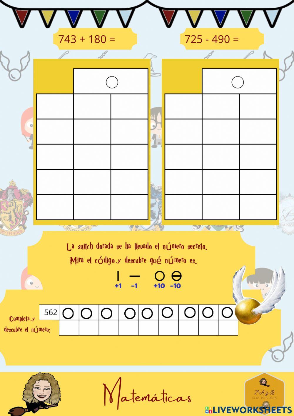 Suma y resta con centenas ABN rejilla VII