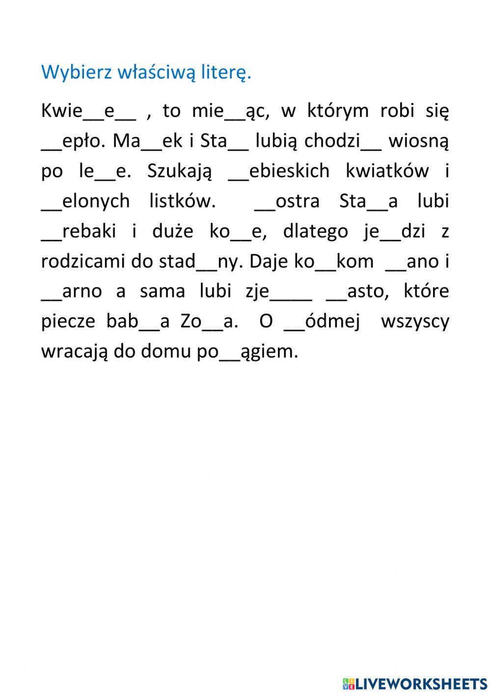 Dyktando Klasa 3 Z ó 950743 | Dyktando zmiękczenia | MonikaKarkusinska1