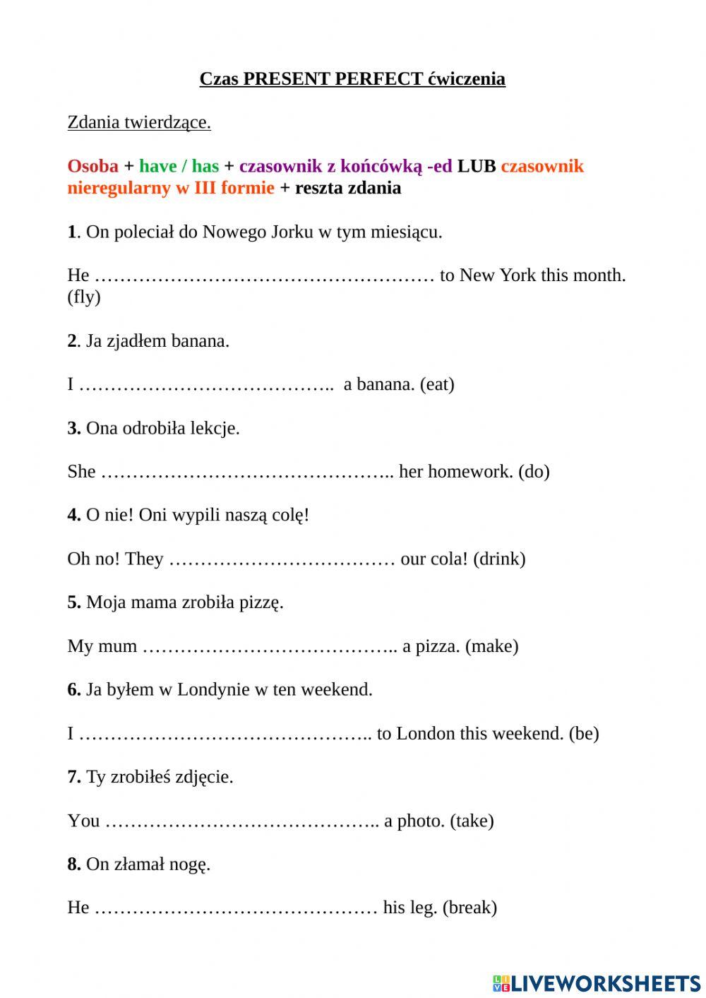 Present Perfect affirmative and negative