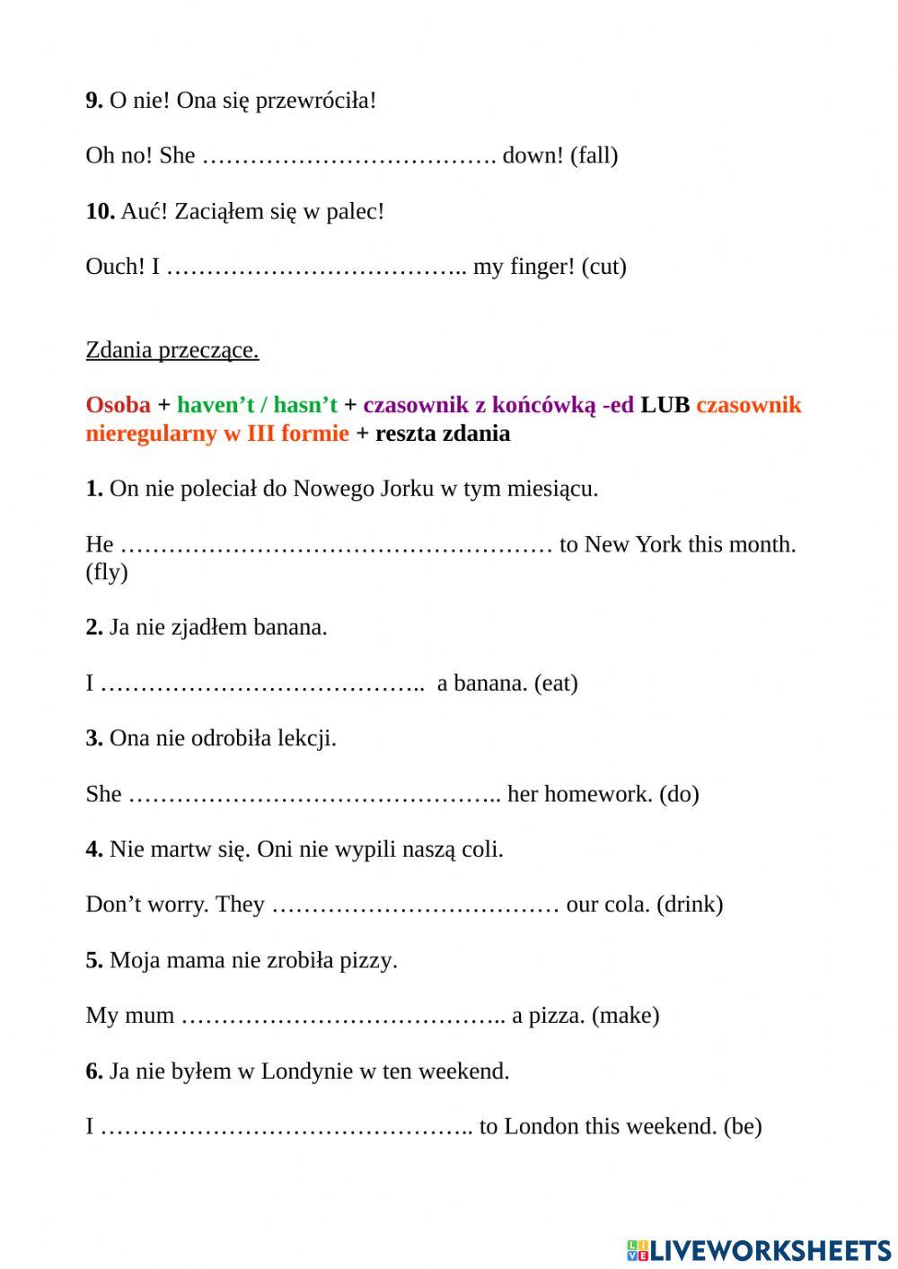 Present Perfect affirmative and negative