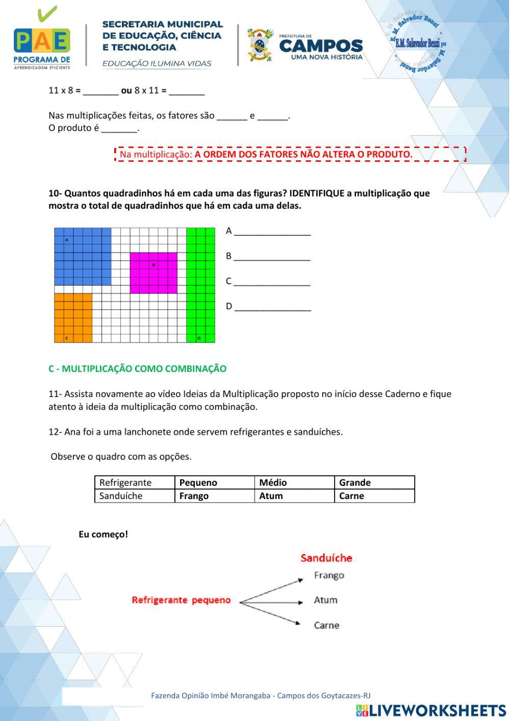 Ideia da Multiplicação interactive worksheet