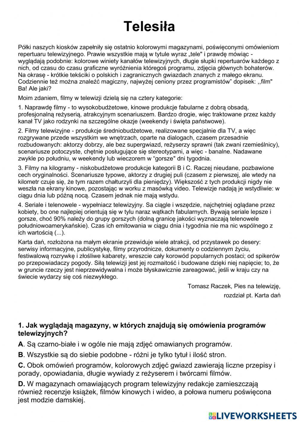 Czytanie ze zrozumieniem - Telesiła