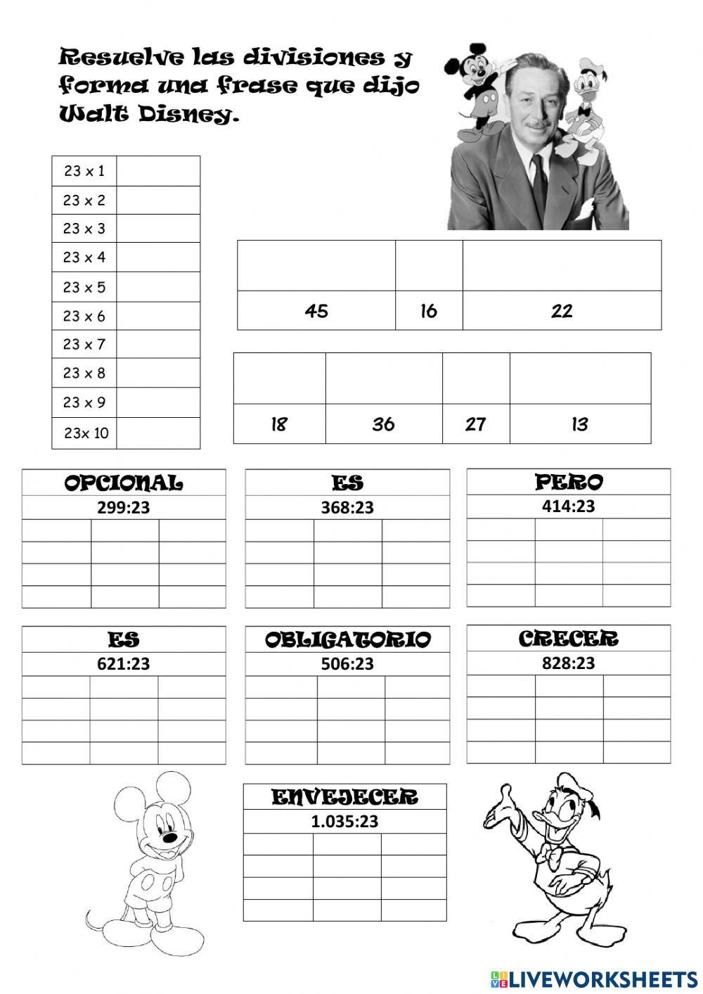 Divisiones entre 2 cifras con escala (Walt Disney)