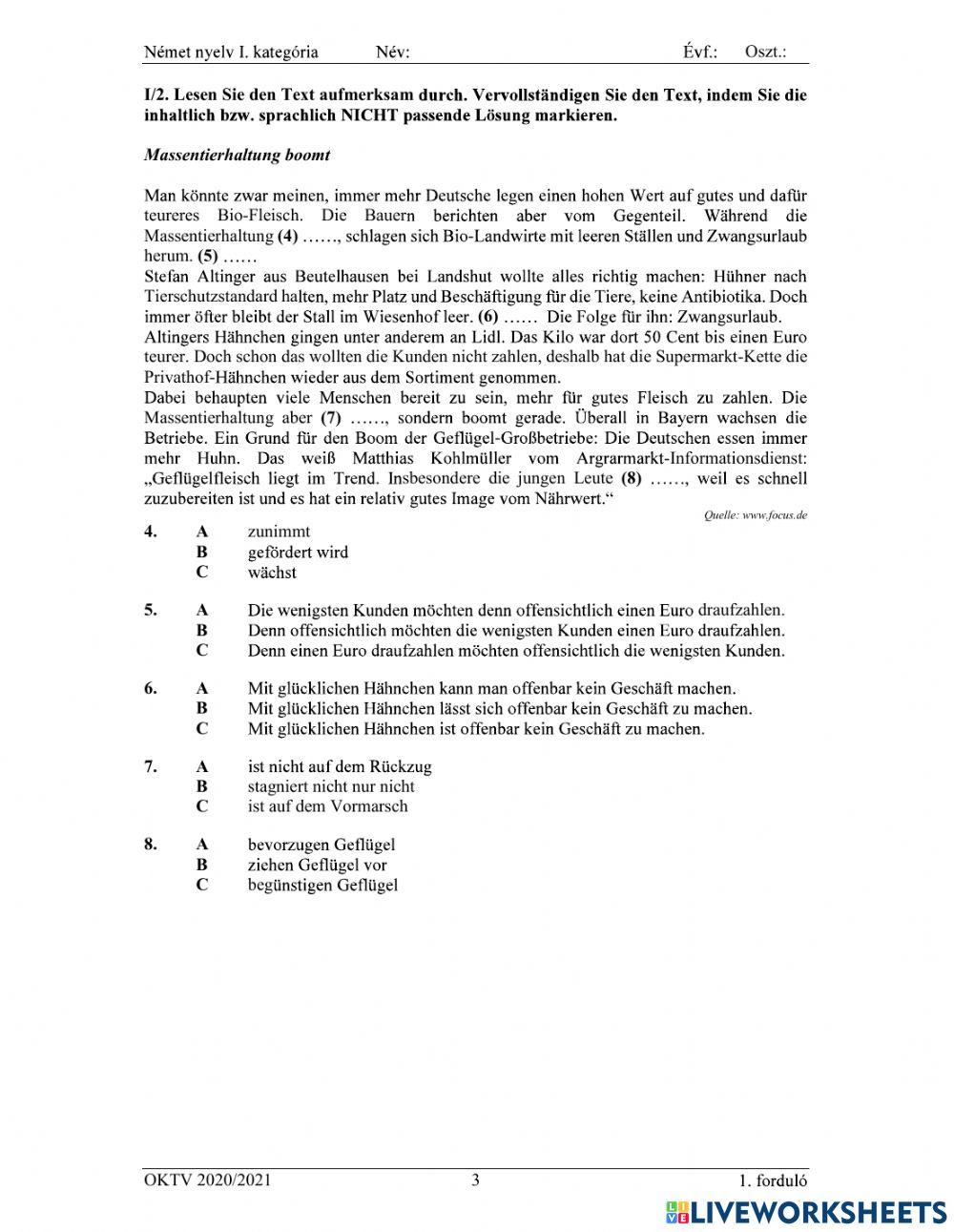 Deutsch OKTV német OKTV első forduló