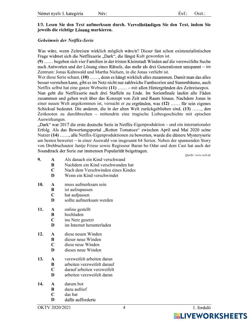 Deutsch OKTV német OKTV első forduló